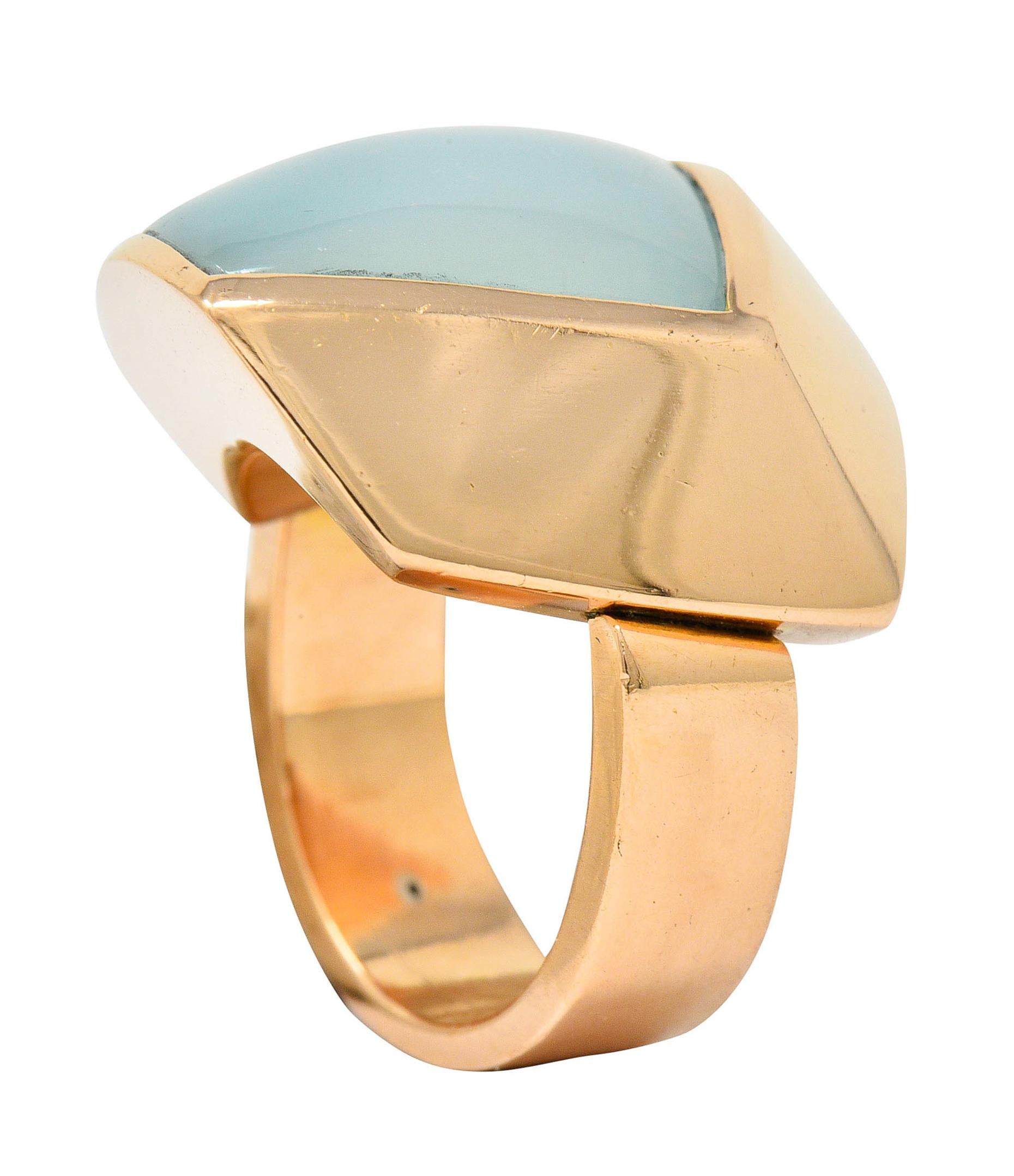 Vhernier Rock Crystal Quartz Turquoise 18 Karat Rose Gold Plateau Ring 3