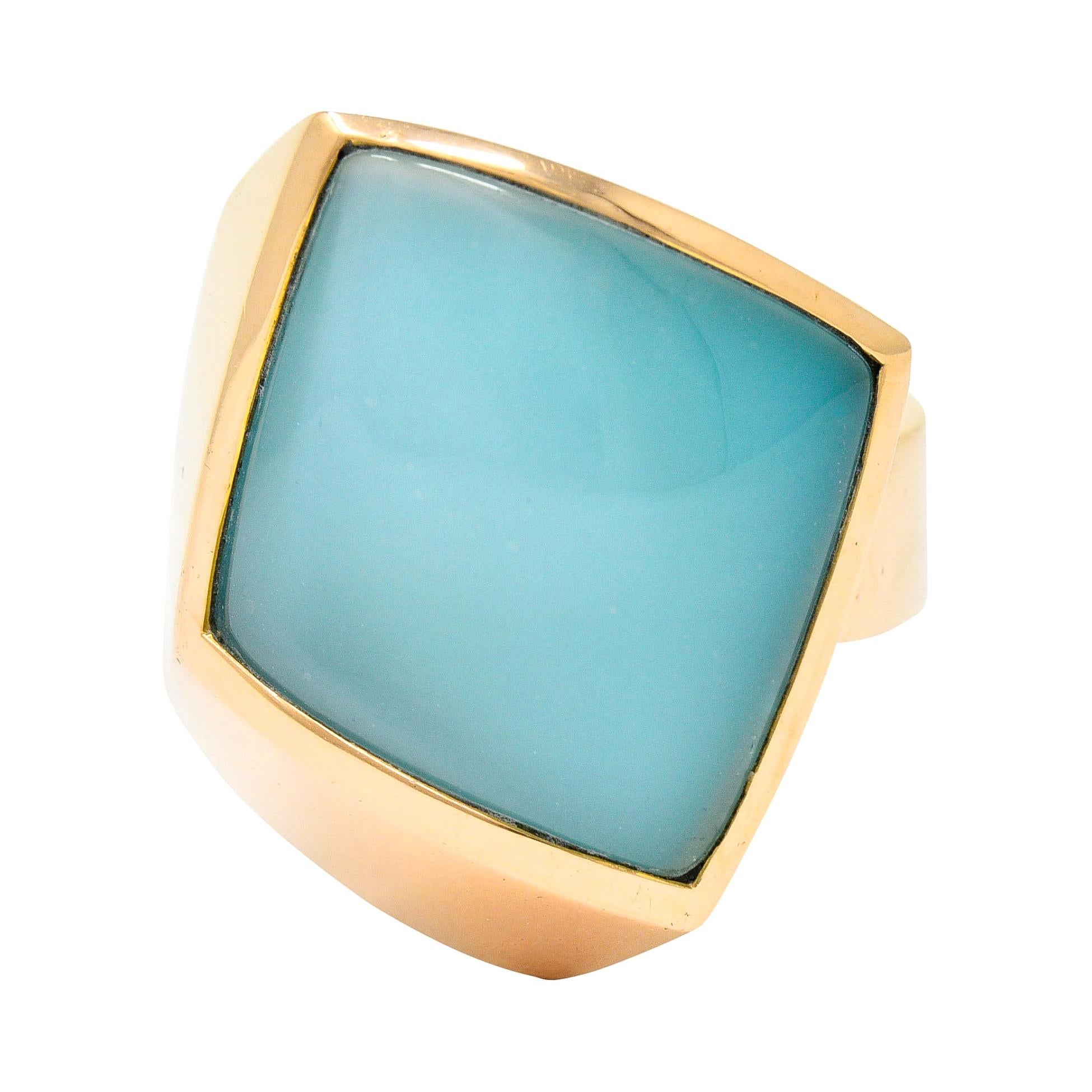 Vhernier Rock Crystal Quartz Turquoise 18 Karat Rose Gold Plateau Ring