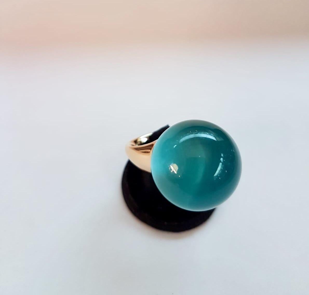 Round Cut Vhernier Rose Gold Rock Crystal Turquoise Mother of Pearl Ring For Sale