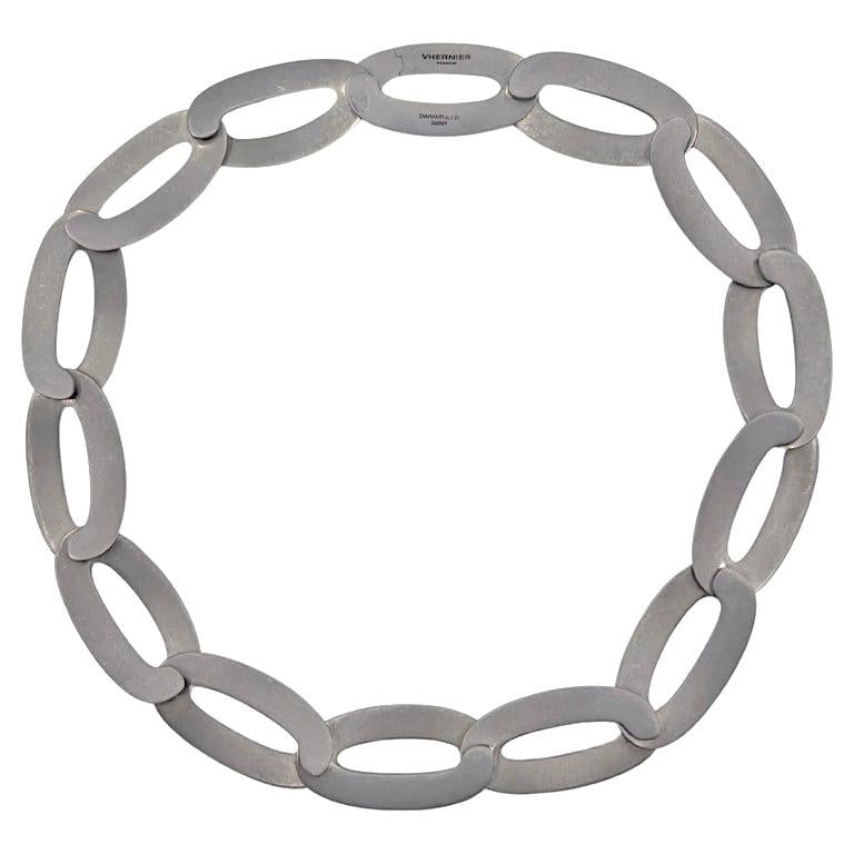 Modern Vhernier Titanium Diamond Link Necklace 