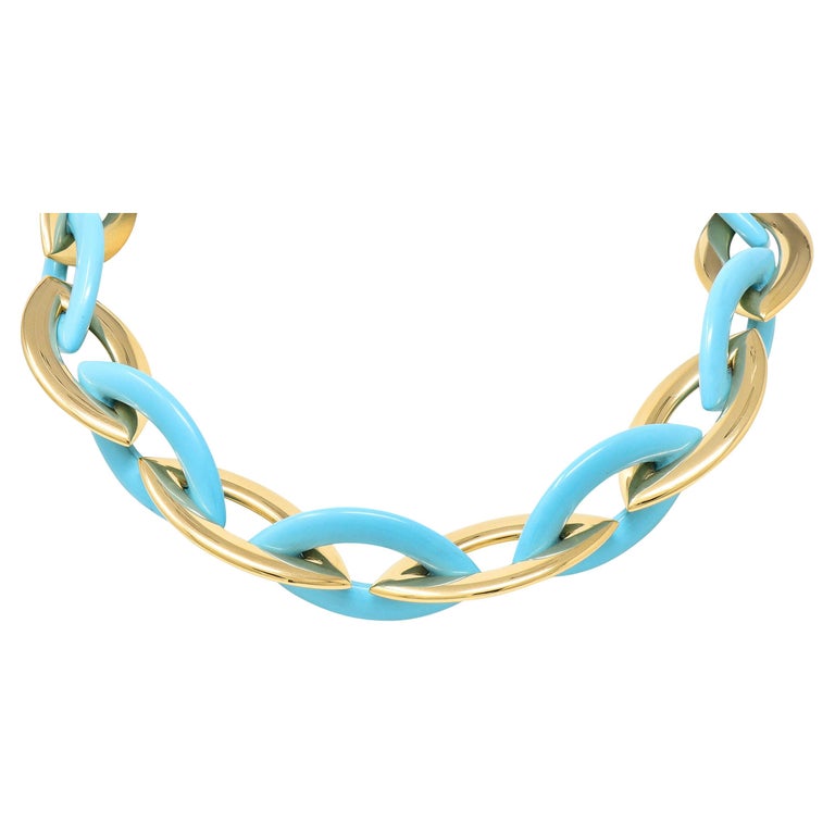 Vhernier Turquoise 18 Karat Yellow Gold Doppio Senso Collar Necklace For  Sale at 1stDibs