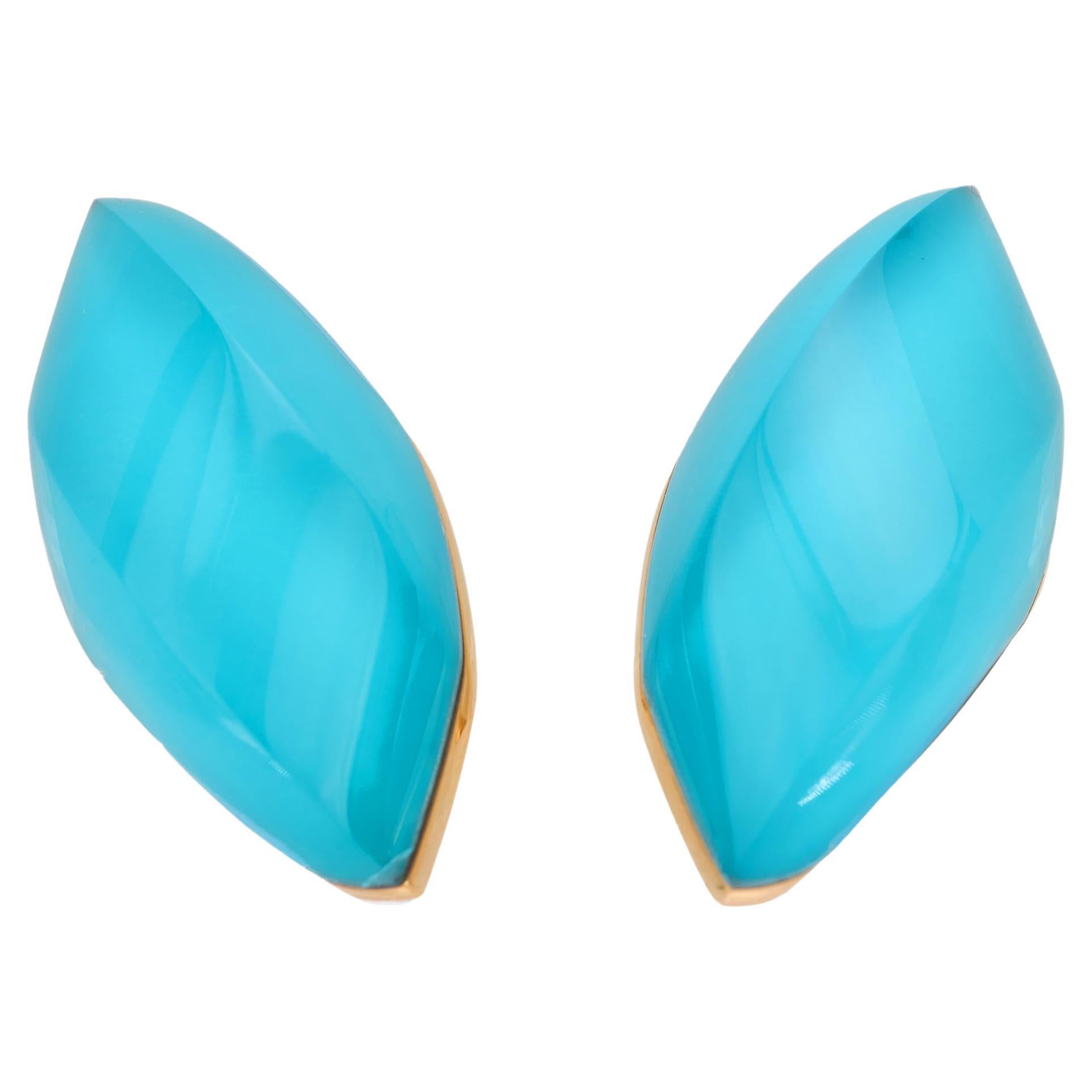 Aladino-Ohrclips aus 18 Karat Gelbgold mit Türkis-Bergkristall von Vhernier im Angebot