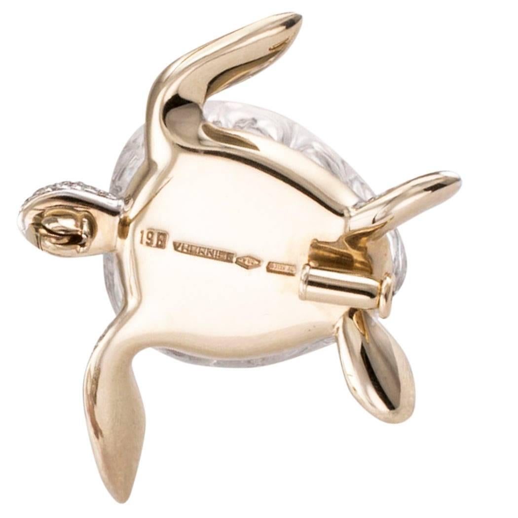 Vhernier Turtle Brooch Opal Rock Crystal Diamond Gold In Excellent Condition In Los Angeles, CA