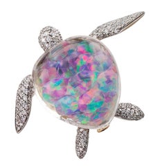 Vhernier Turtle Brooch Opal Rock Crystal Diamond Gold