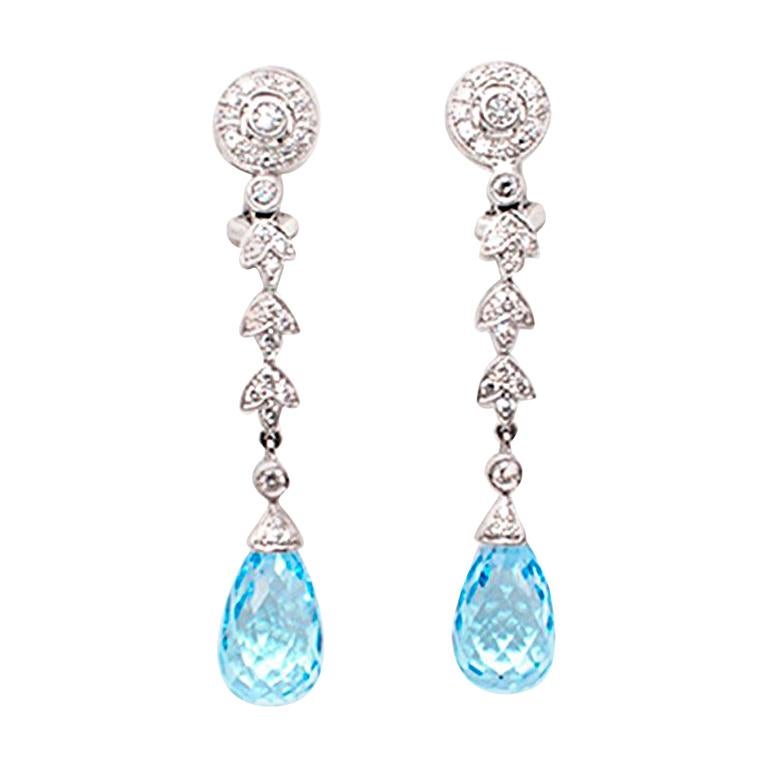 V.Holmstrup Blue Briolette Topaz and Diamond Ear Pendants