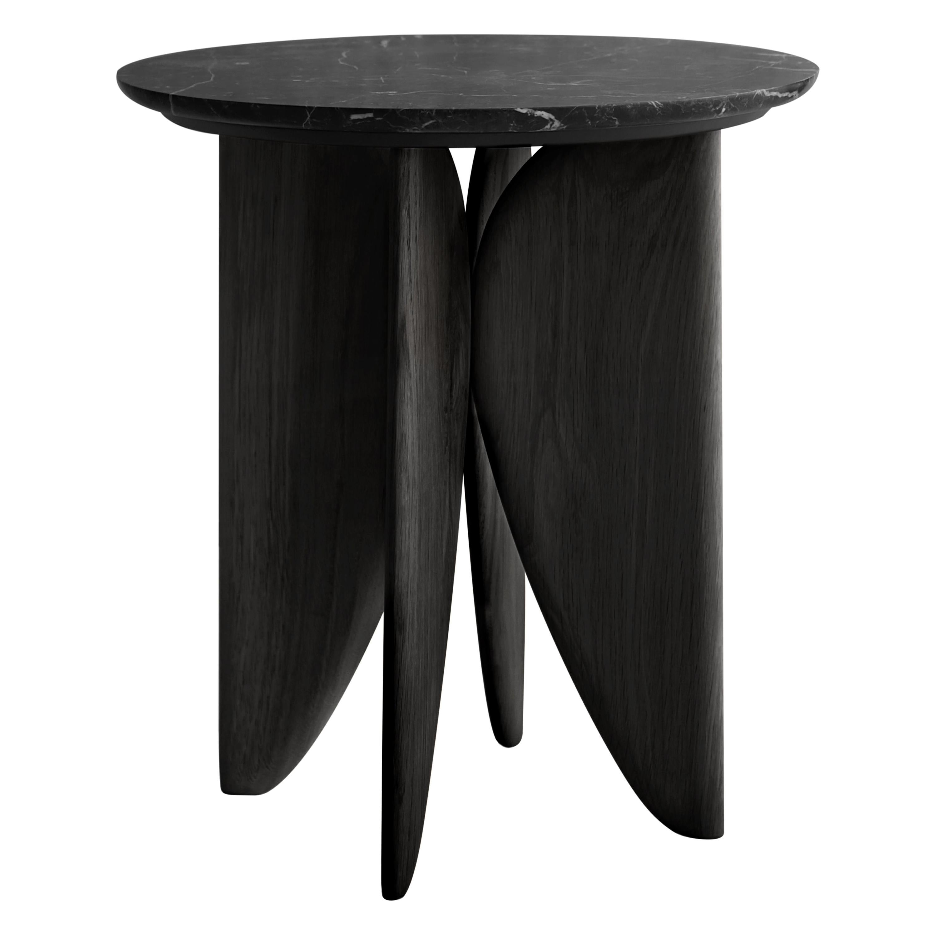 Noviembre VI Side Table, Night Stand in Burned Oak Wood and Marble Top For Sale