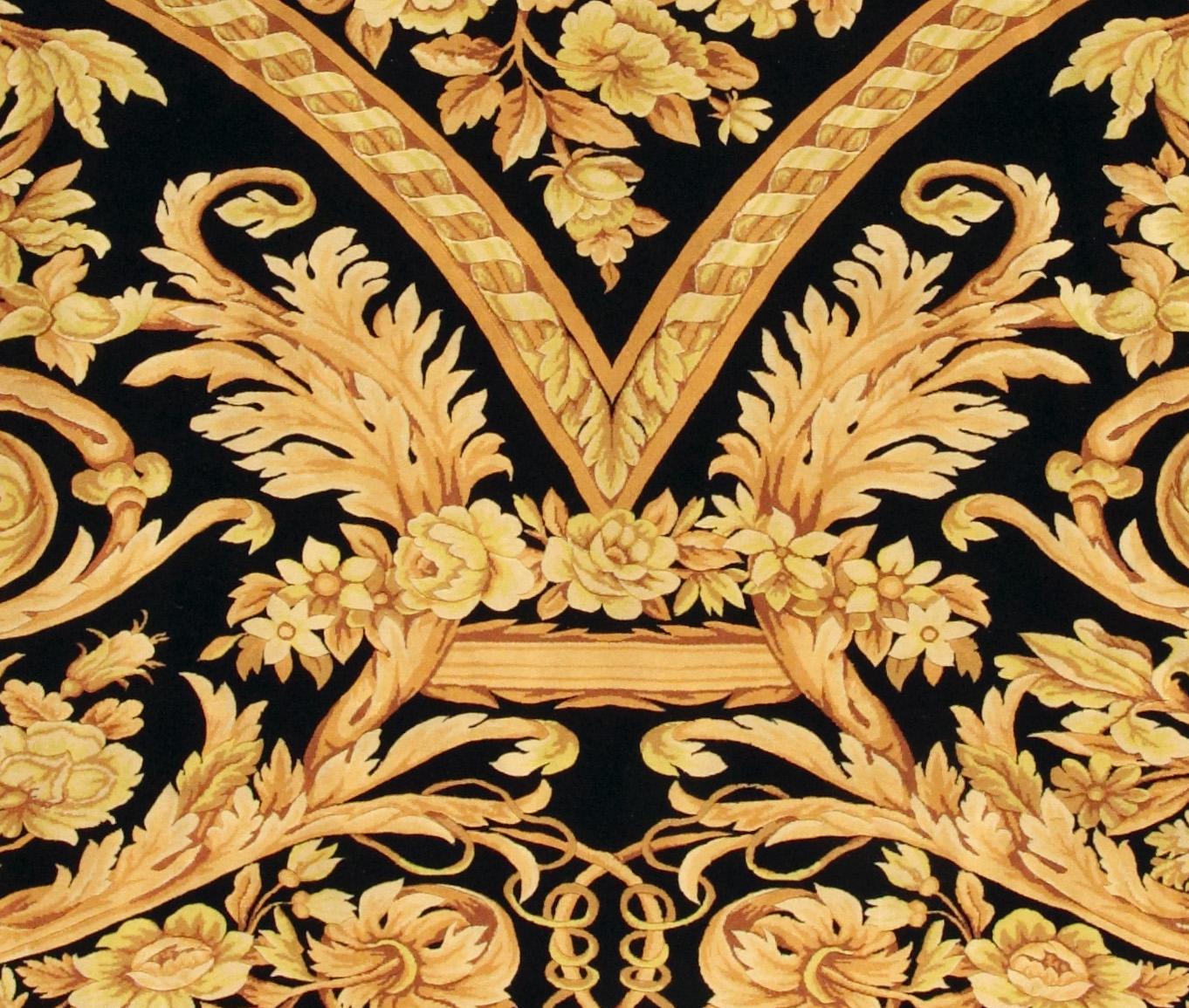 Chinese VIA COMO 'Barocco' Hand Knotted Fine Wool Rug 9x12 ft RARE Extra Fine Gold/Black For Sale