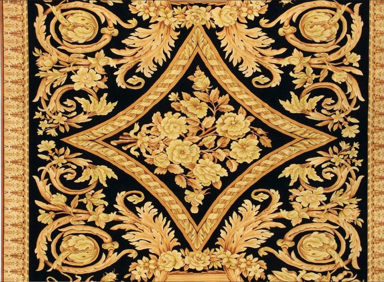 Baroque VIA COMO 'Barocco' Hand Knotted Fine Wool Rug 8x10 ft RARE Extra Fine Gold/Black For Sale