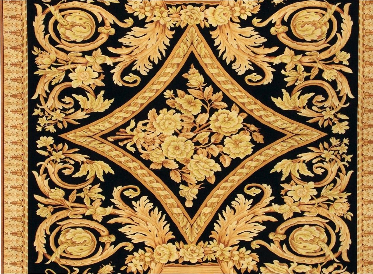 VIA COMO 'Barocco' Handgeknüpfter, feiner, feiner Wollteppich 8x10 ft, selten, extra fein, Gold/Schwarz (Barock) im Angebot