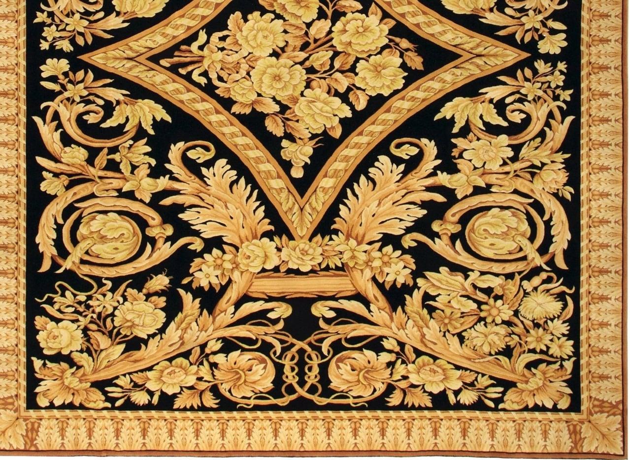 Chinese VIA COMO 'Barocco' Hand Knotted Fine Wool Rug 8x10 ft RARE Extra Fine Gold/Black For Sale