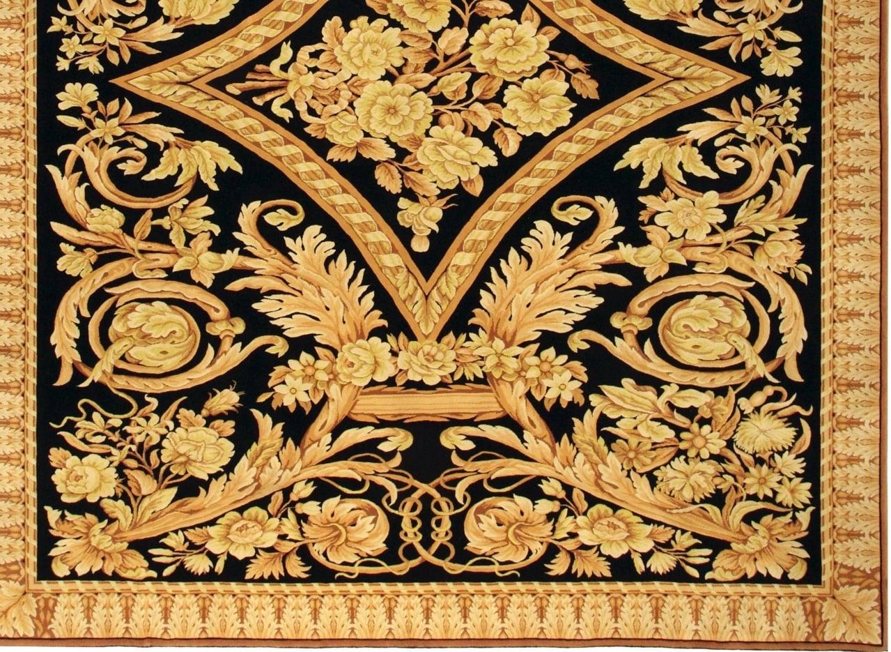 VIA COMO 'Barocco' Handgeknüpfter, feiner, feiner Wollteppich 8x10 ft, selten, extra fein, Gold/Schwarz (Chinesisch) im Angebot