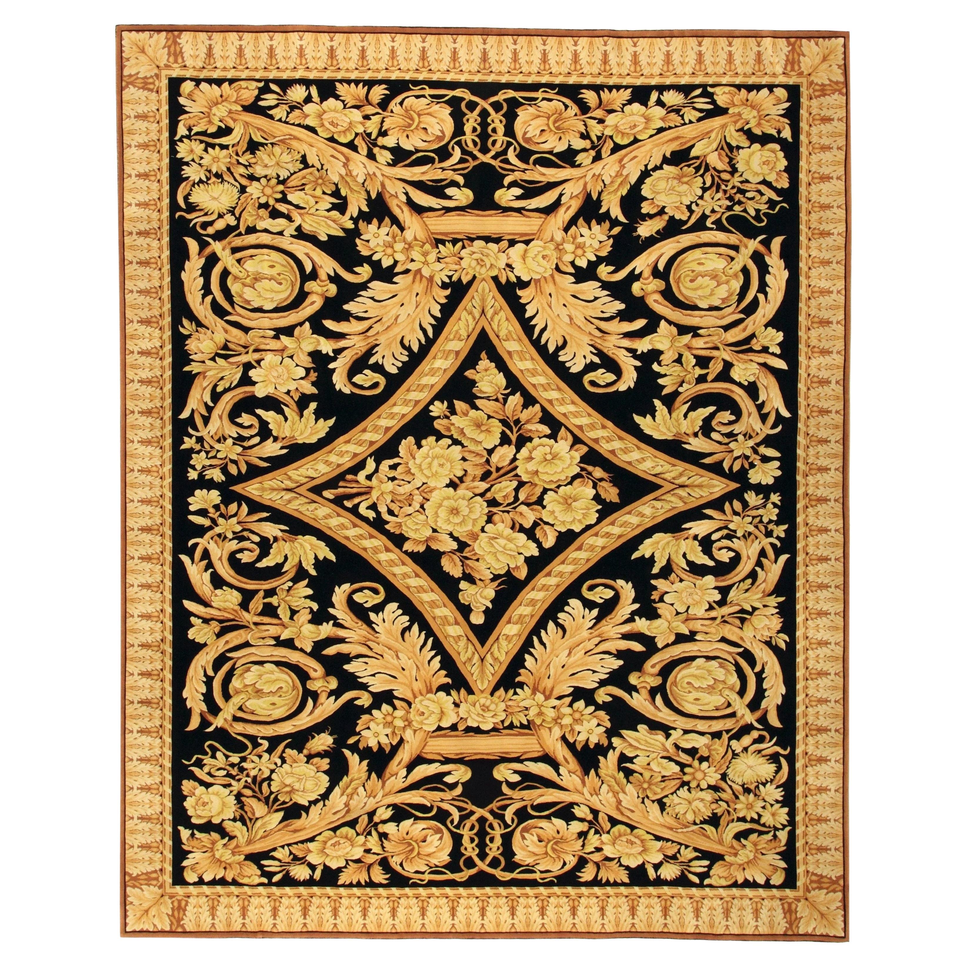 VIA COMO 'Barocco' Hand Knotted Fine Wool Rug 8x10 ft RARE Extra Fine Gold/Black For Sale