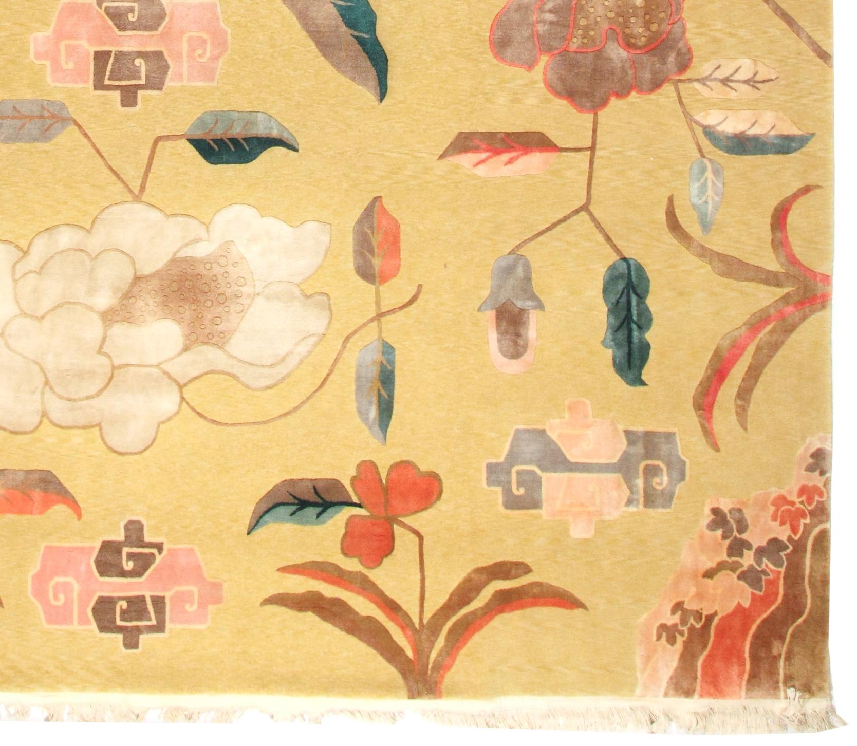 Hand-Knotted VIA COMO 'Chinoiserie' Rug Chinese Art Deco Carpet 10' x 13' ft RARE Wool Silk For Sale