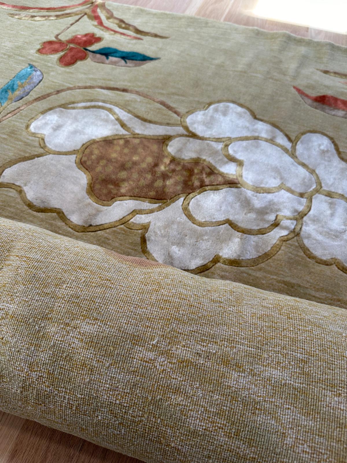 Contemporary VIA COMO 'Chinoiserie' Rug Chinese Art Deco Carpet 10' x 13' ft RARE Wool Silk For Sale