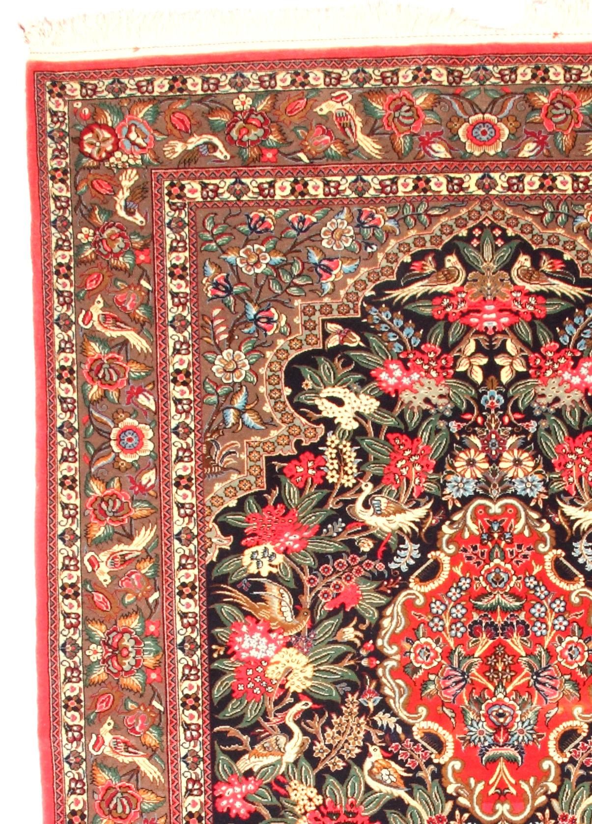 Hand-Knotted Via Como, Fine Qum Ghom Rug circa 1940 Iran Persian Carpet For Sale