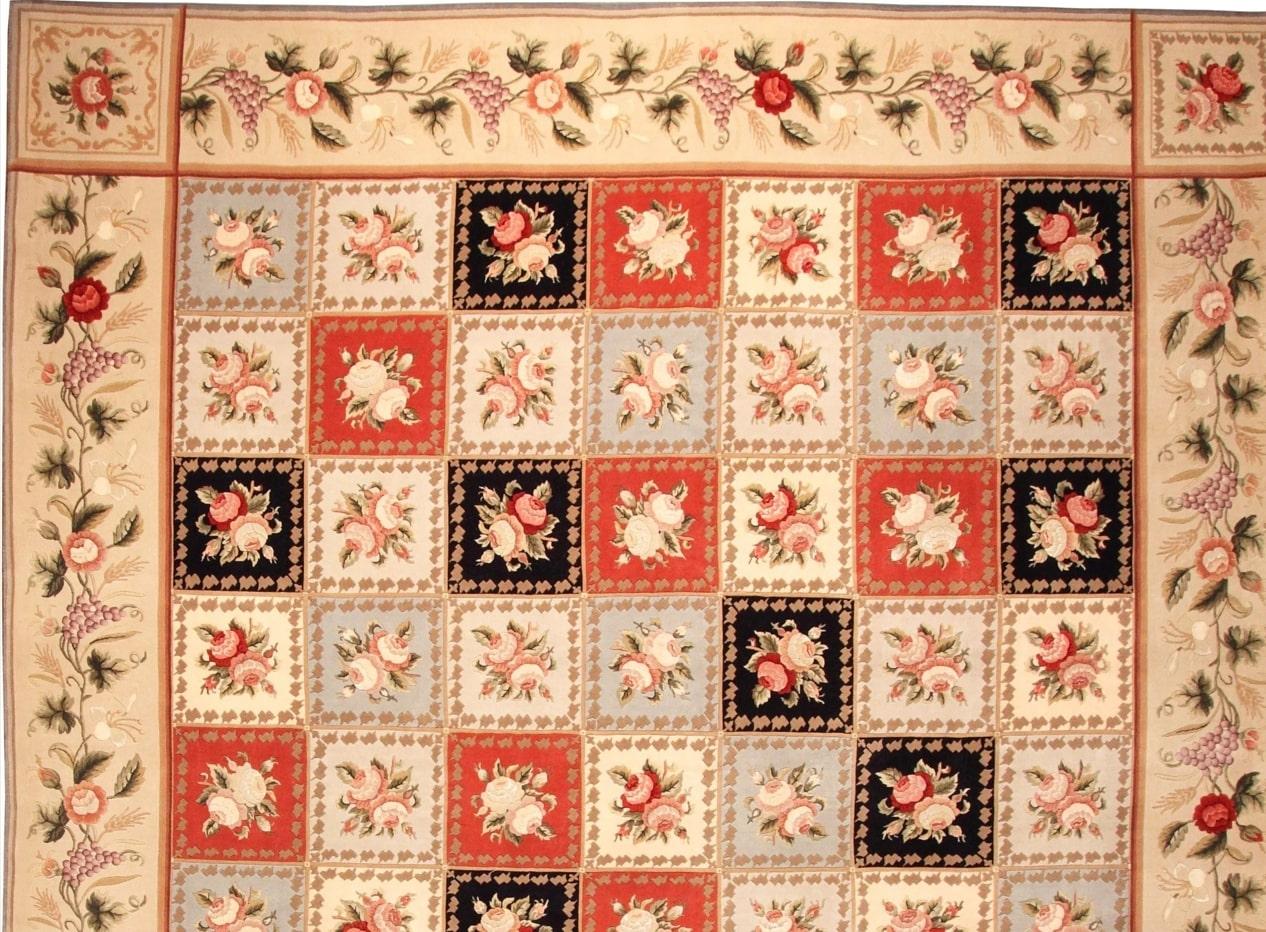 Aubusson VIA COMO 'Le Rose Colorais' Hand Knotted Rug 10x14 ft One of a Kind Carpet RARE For Sale