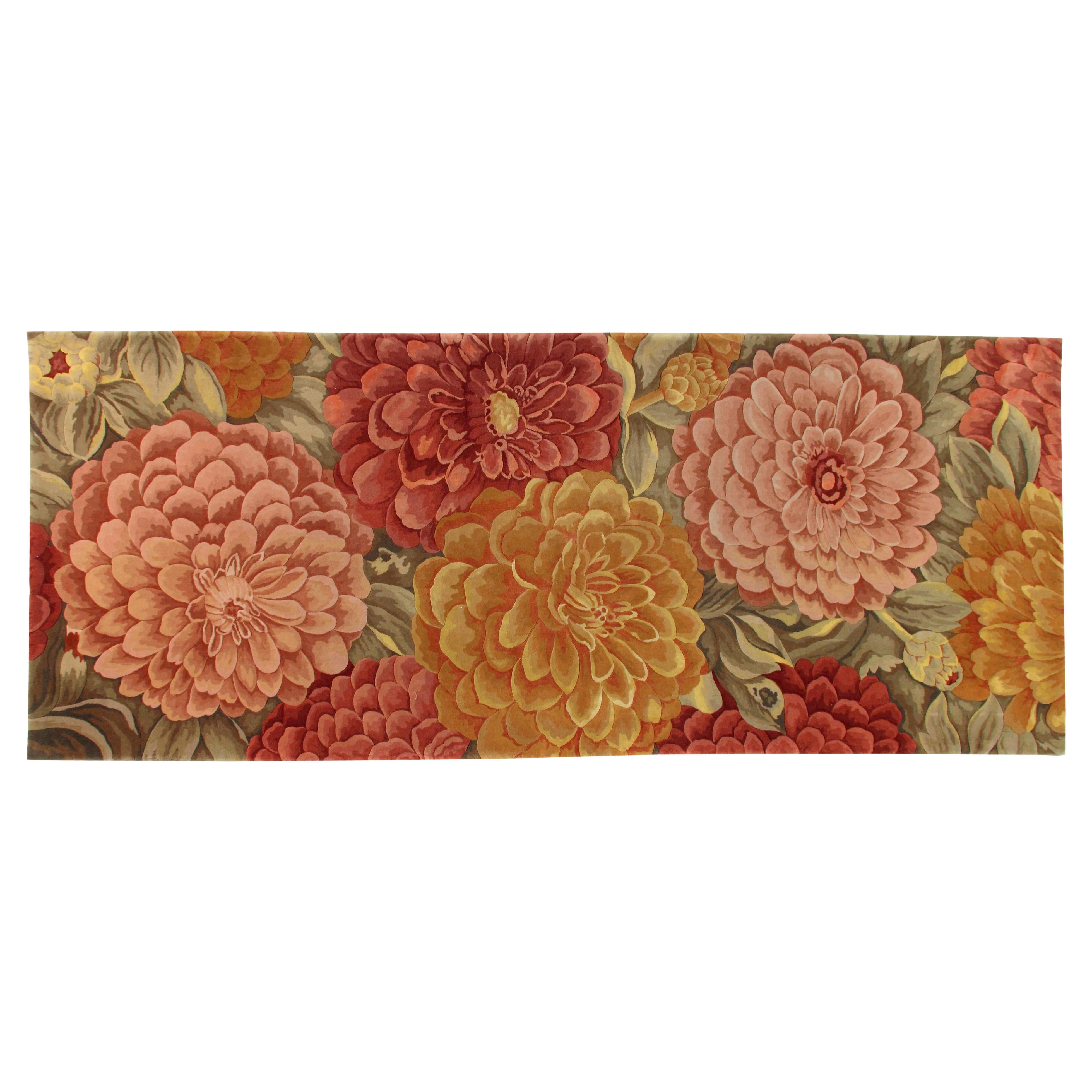 Via Como 'Peonies Soft' Runner Rug 4' x 10' Ft Carpet Rare One of a Kind Flowers