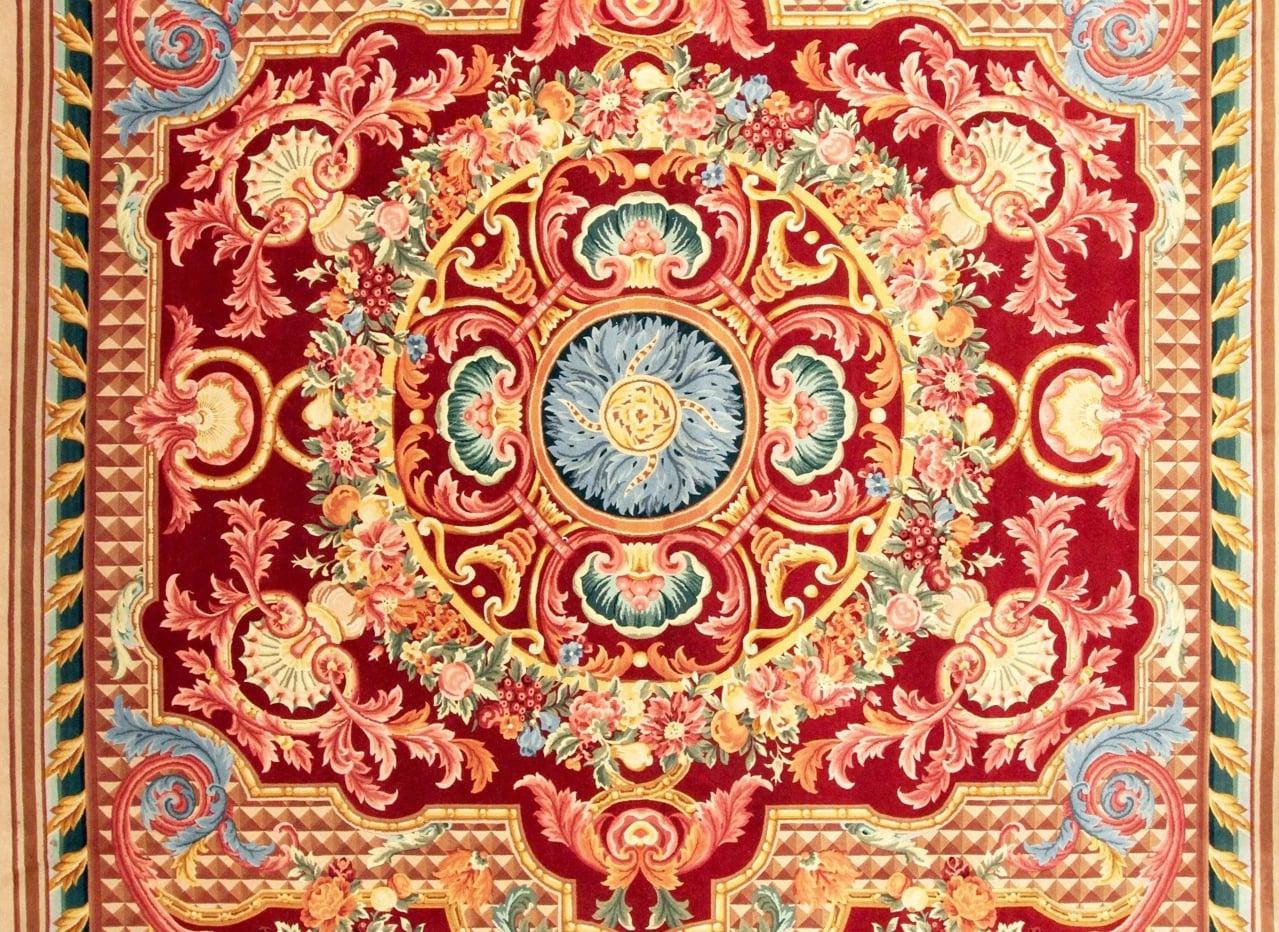 Via Como - 'Royal Palace Red' Rug - Size 10' x 13'
Material: 85% Wool - 15% Silk

It is a one-of-a-kind rug and a rare piece. A truly remarkable work of art. This rug has been hand-knotted with the finest New Zealand Wool by skilled artisans, using