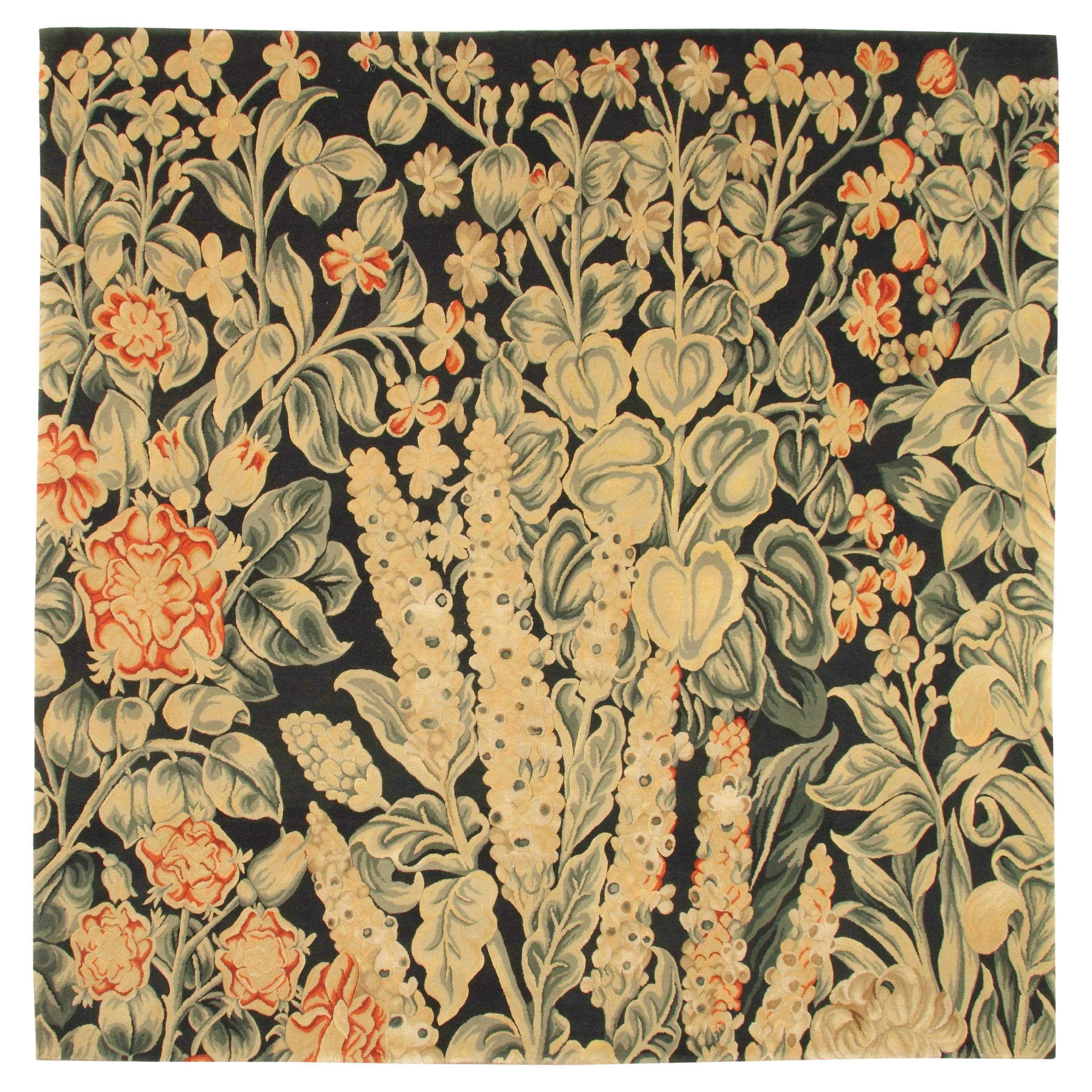 VIACOMO 'Tapisserie' Rug Hand Knotted Wool Silk One of a Kind Carpet 7 x 7 ft For Sale