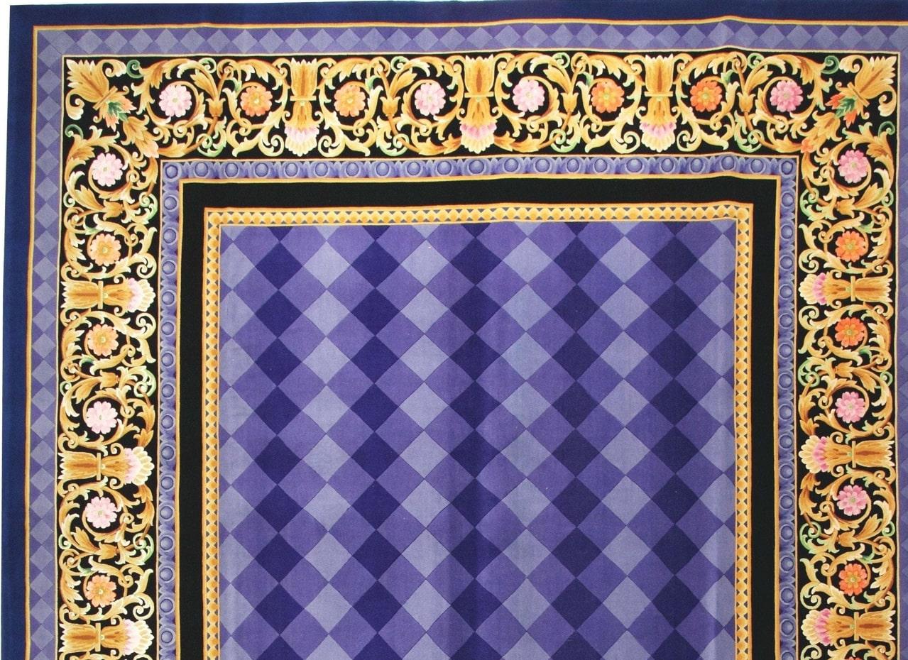 Barocco Via Como 'Trianon Blue' Tappeto in lana e seta annodato a mano 10x13  Unico nel suo genere in vendita
