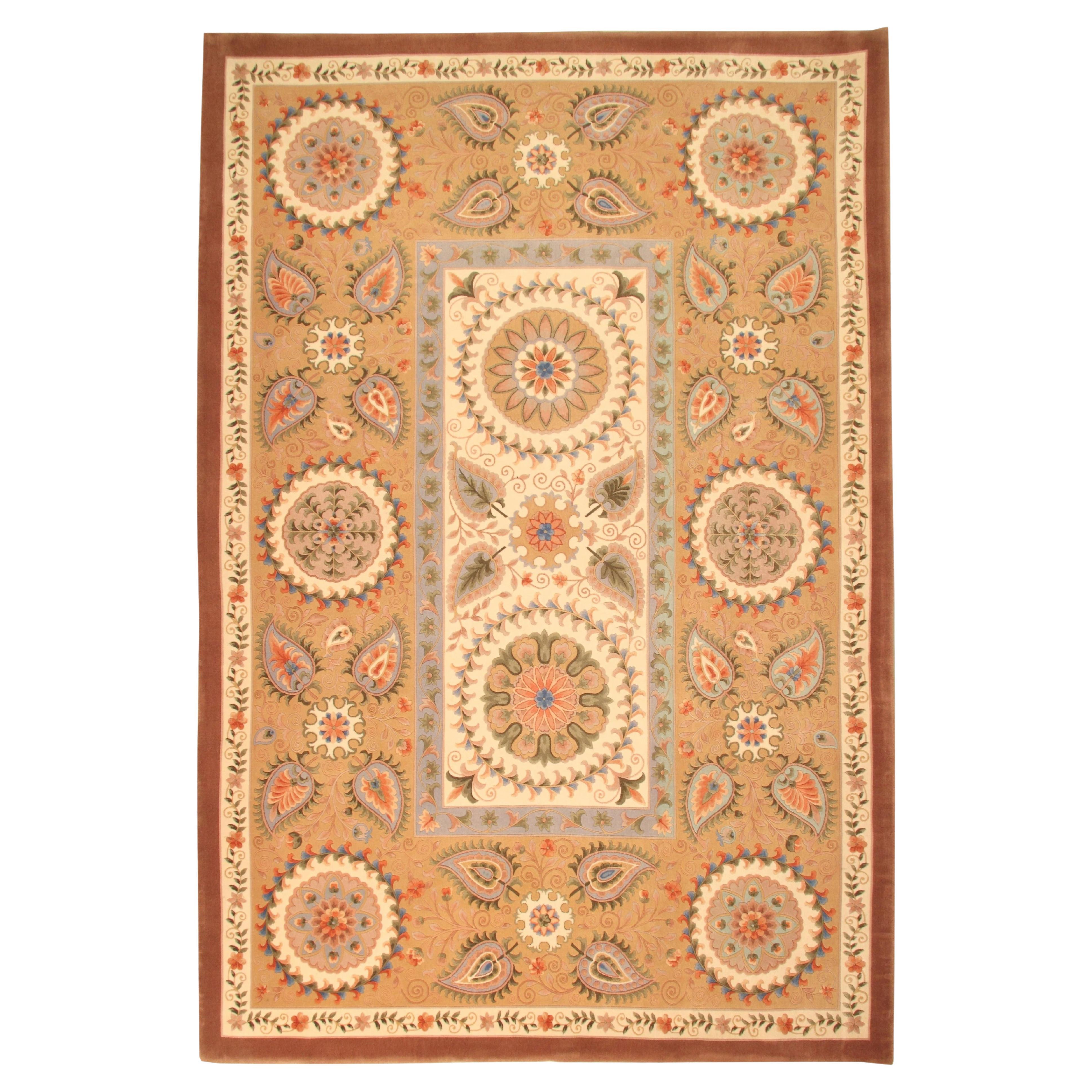 VIA COMO - ' Suzanni Two Flowers' Rug Carpet Vintage Wool Silk 6'7" x 9'10" RARE