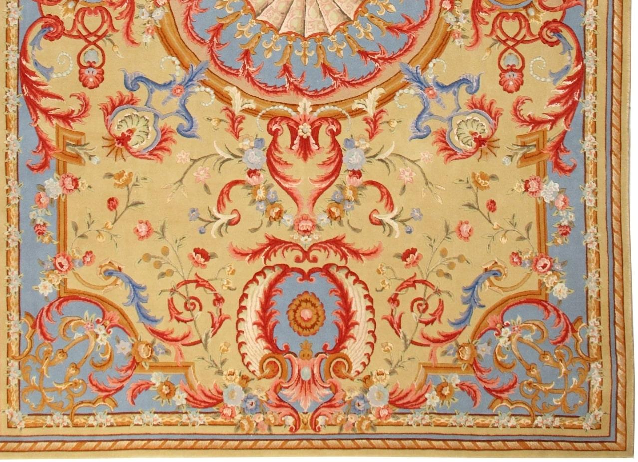 VIA COMO 'Versailles Due' Rug Hand Knotted Wool Silk Carpet Vintage 6x9 Baroque In Excellent Condition For Sale In Long Island, NY