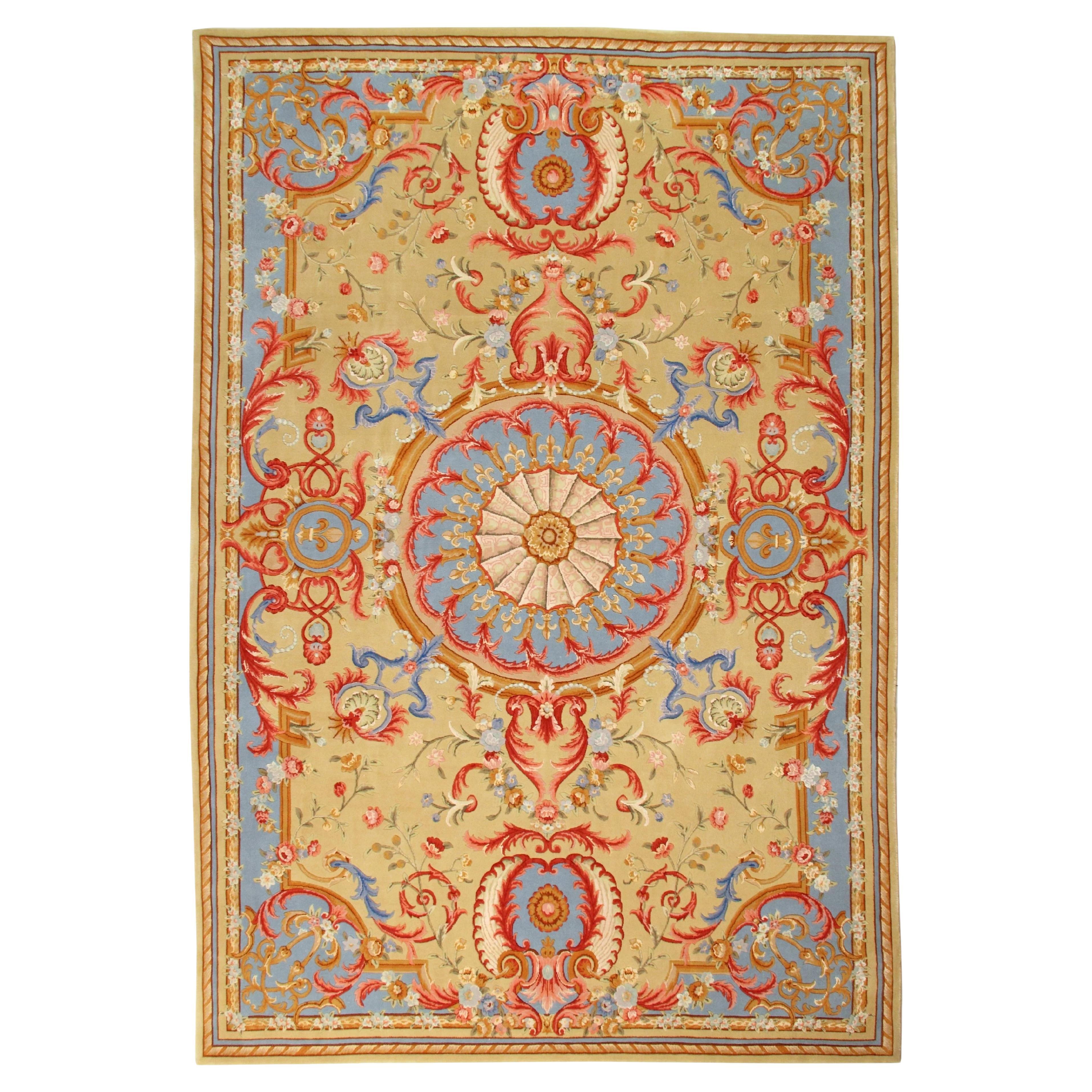 VIA COMO 'Versailles Due' Rug Hand Knotted Wool Silk Carpet Vintage 6x9 Baroque For Sale