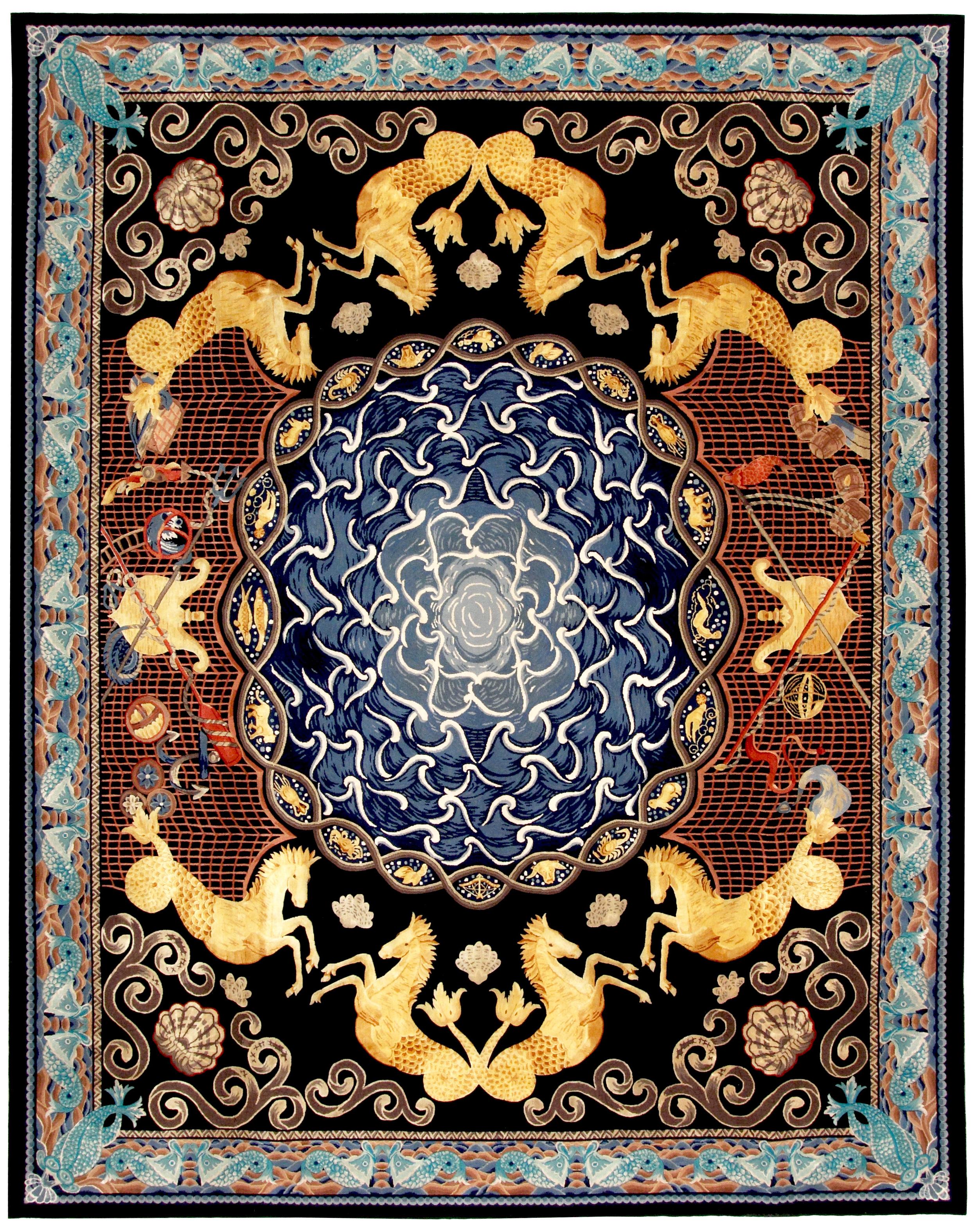 Other Via Como, 'Zodiaco' Rug Wool and Silk Hand Knotted Rug 