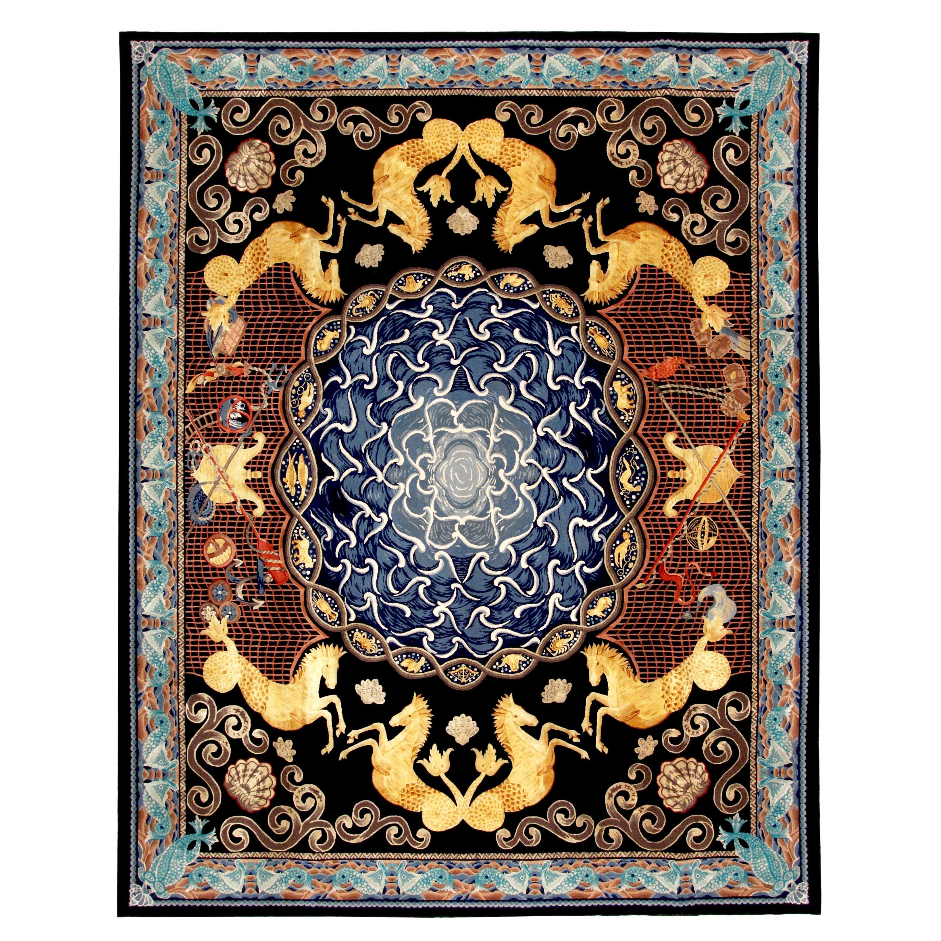 Via Como, 'Zodiaco' Rug Wool and Silk Hand Knotted Rug 