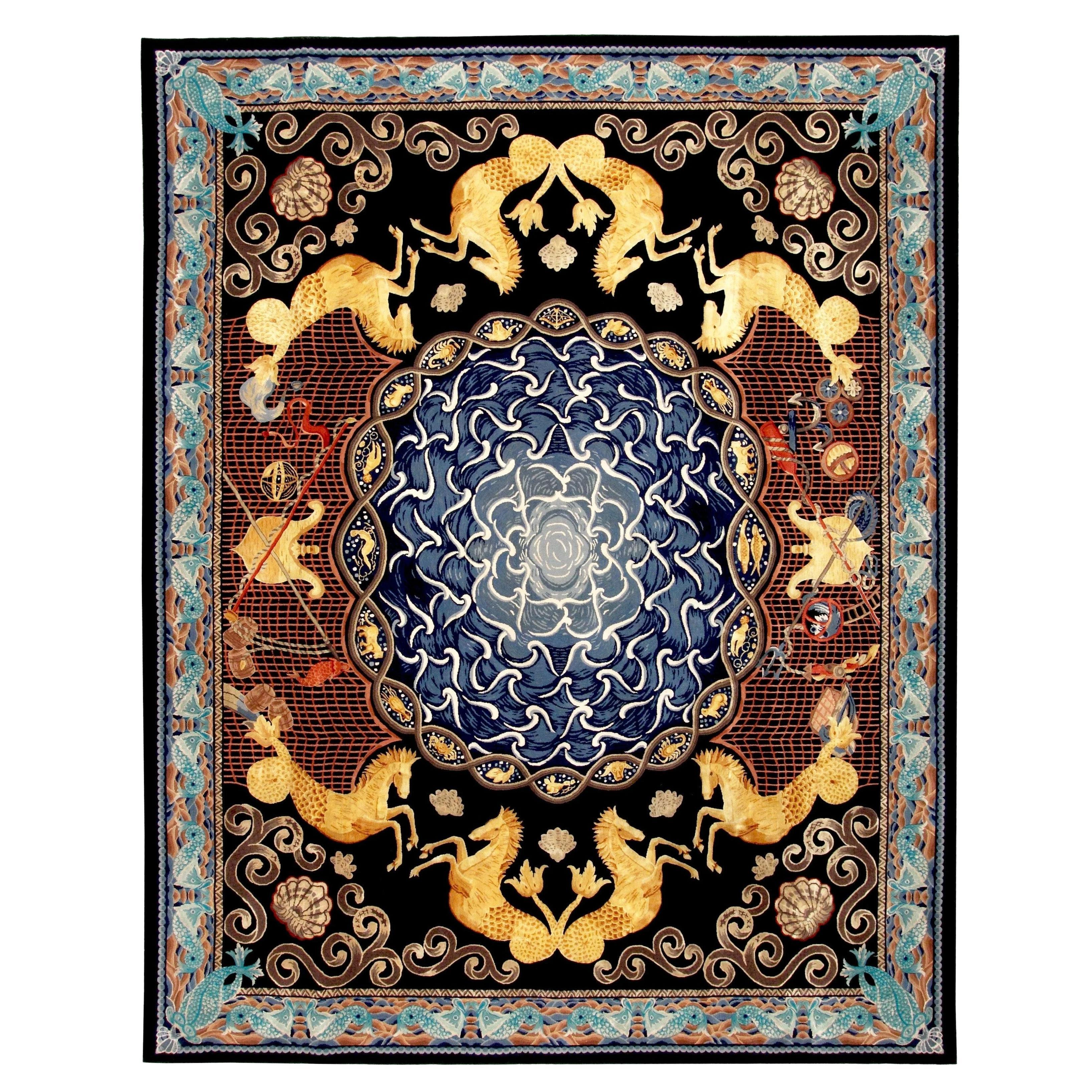 Via Como 'Zodiaco' Wool and Silk Hand Knotted Rug One of a Kind RARE 8x10 ft   For Sale