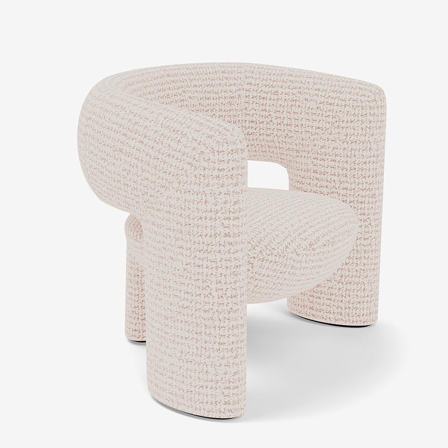 This Via del Corso lounge chair by Yabu Pushelberg is upholstered in Rue Cambon jacquard tweed, made of chenille & velour. Rue Cambon comes in 3 colorways from Italy with a composition of 43% Viscose, 29% Polyester, 15% Nylon, 13% Cotton, a weight