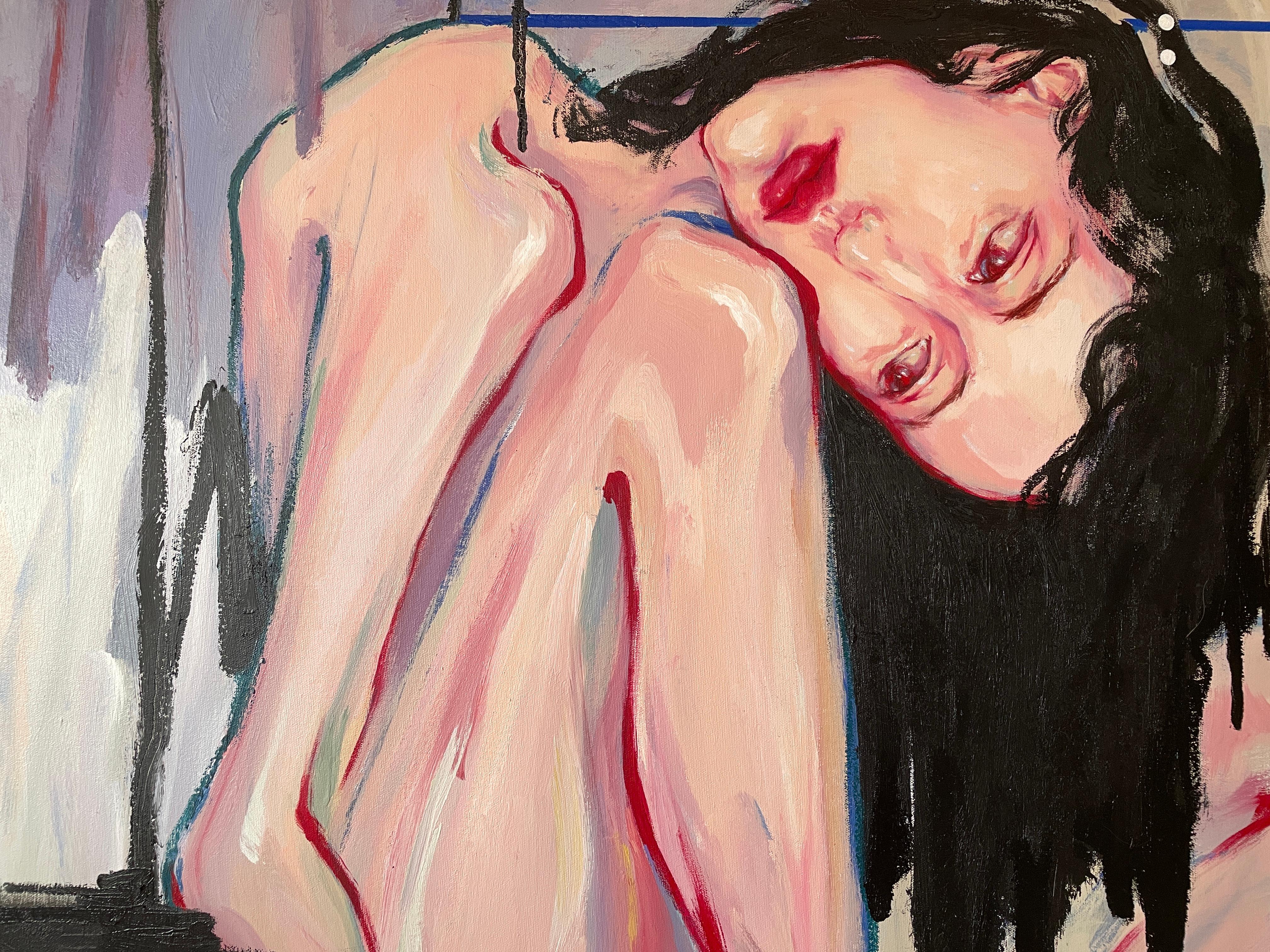 'In My Corner' by Via Li - Figurative Woman in Repose - Vibrant Expressionist For Sale 1
