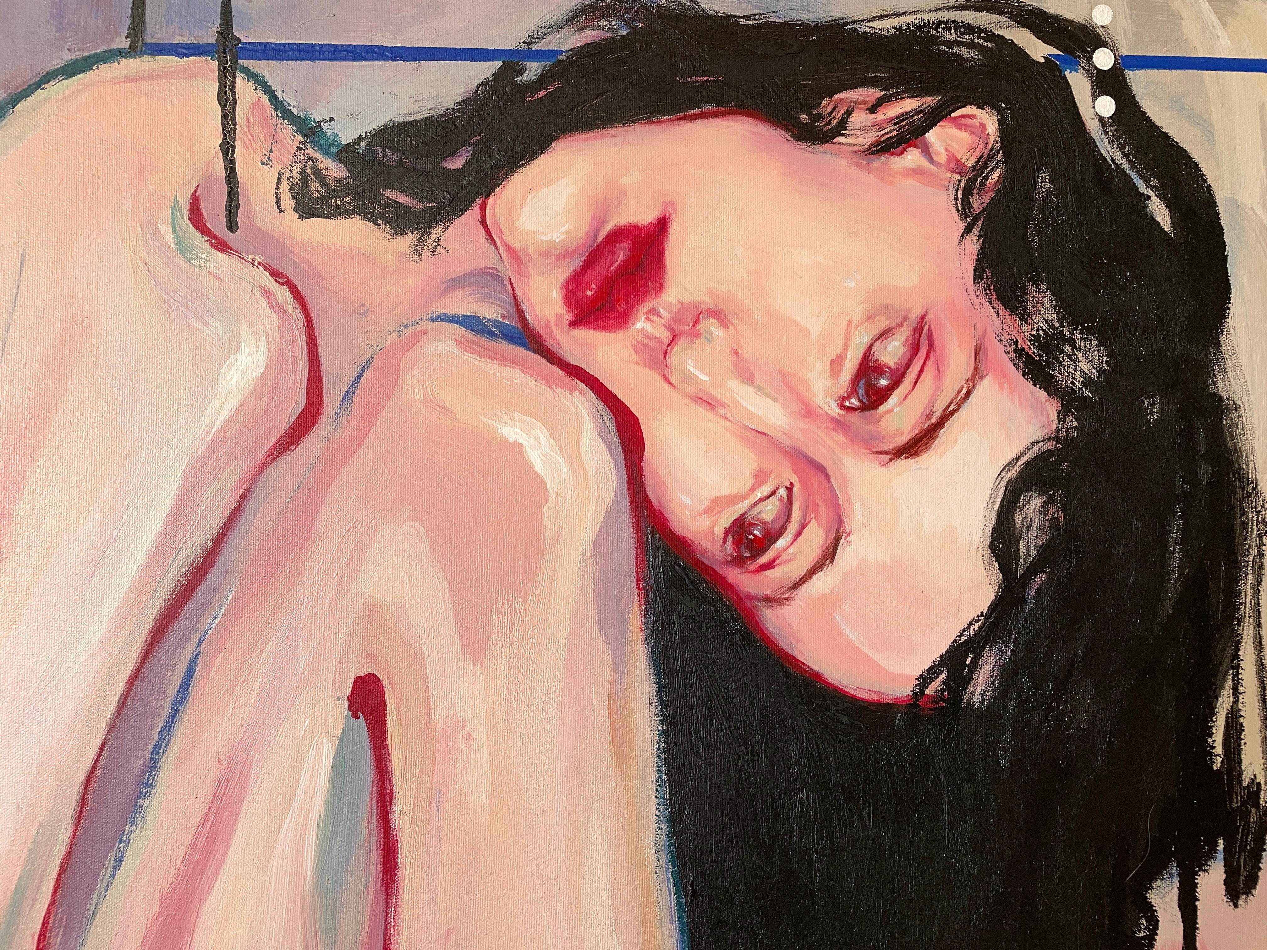 'In My Corner' by Via Li - Figurative Woman in Repose - Vibrant Expressionist For Sale 2