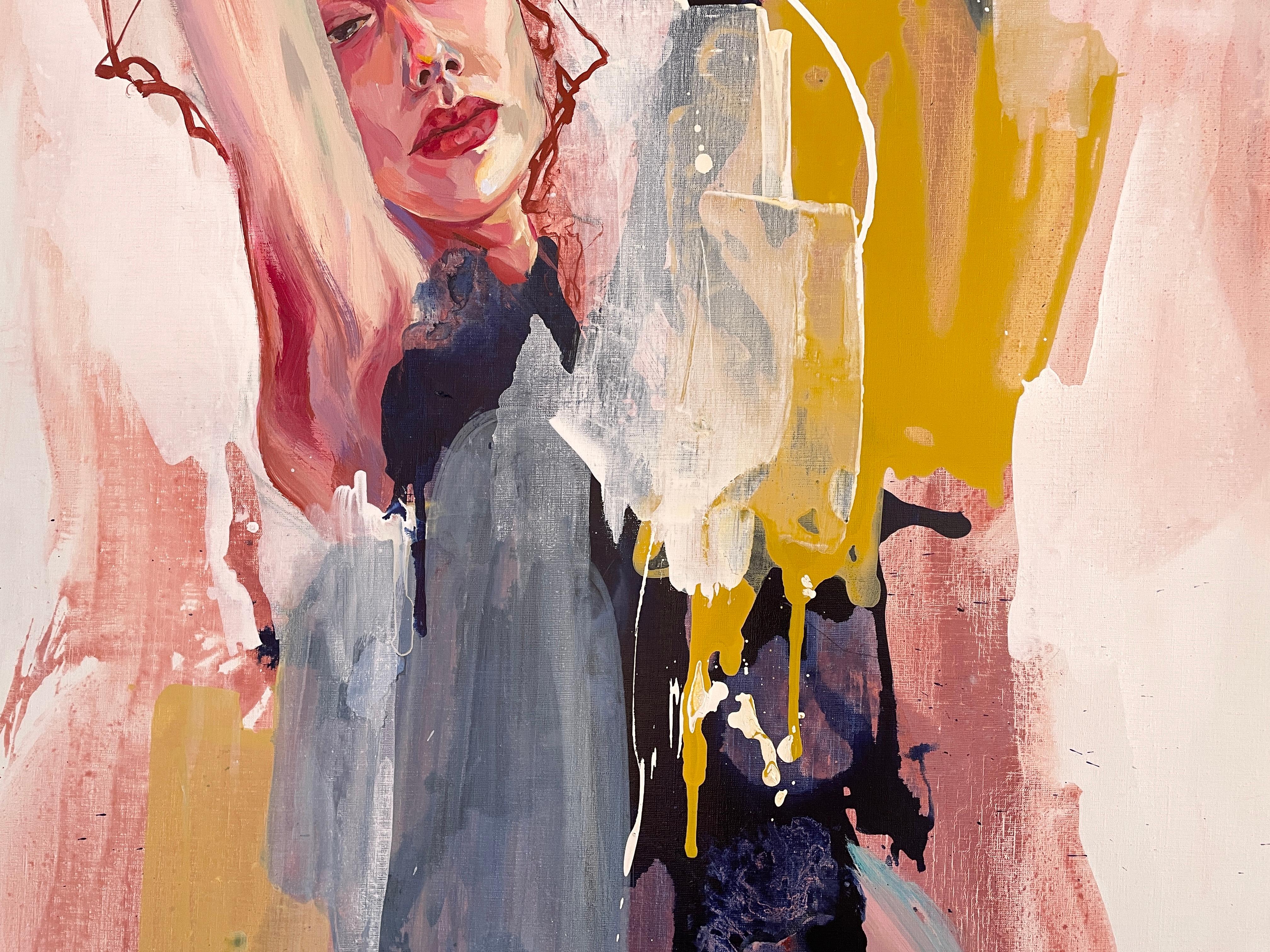 „In the Flow“ von Via Li – Junge Frau im Refektorium – Weiche Rosatöne – Expressionist im Angebot 2