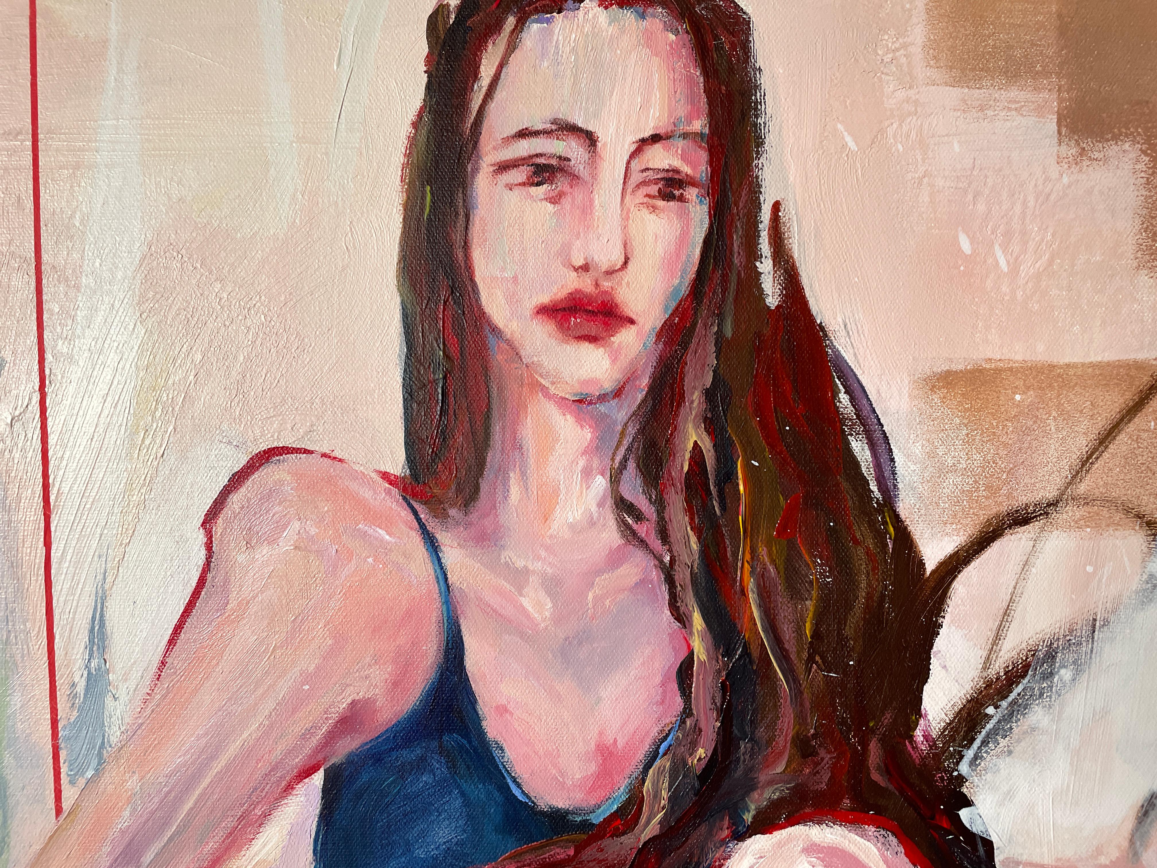 „Pisces“ von Via Li – Zwei junge Frauen in zarten Pastelltönen – Expressionismus im Angebot 1