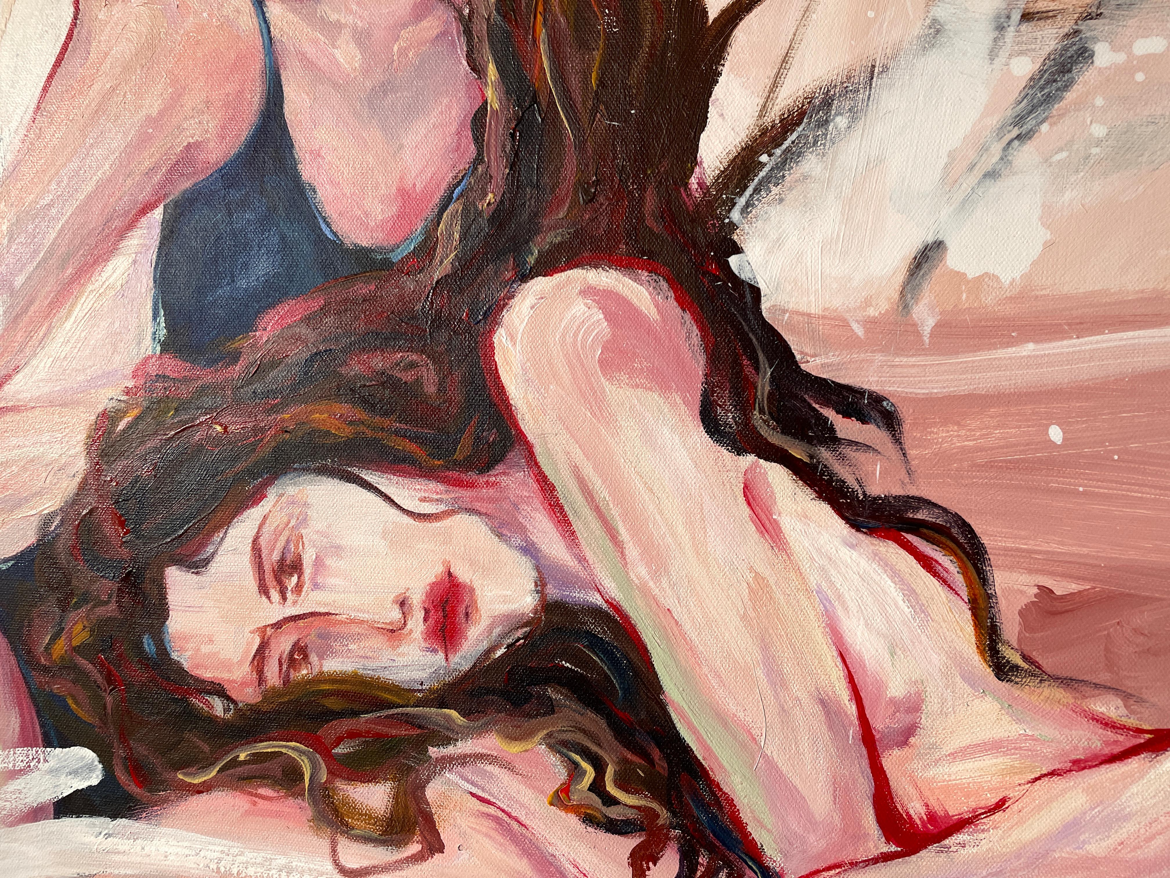„Pisces“ von Via Li – Zwei junge Frauen in zarten Pastelltönen – Expressionismus im Angebot 2