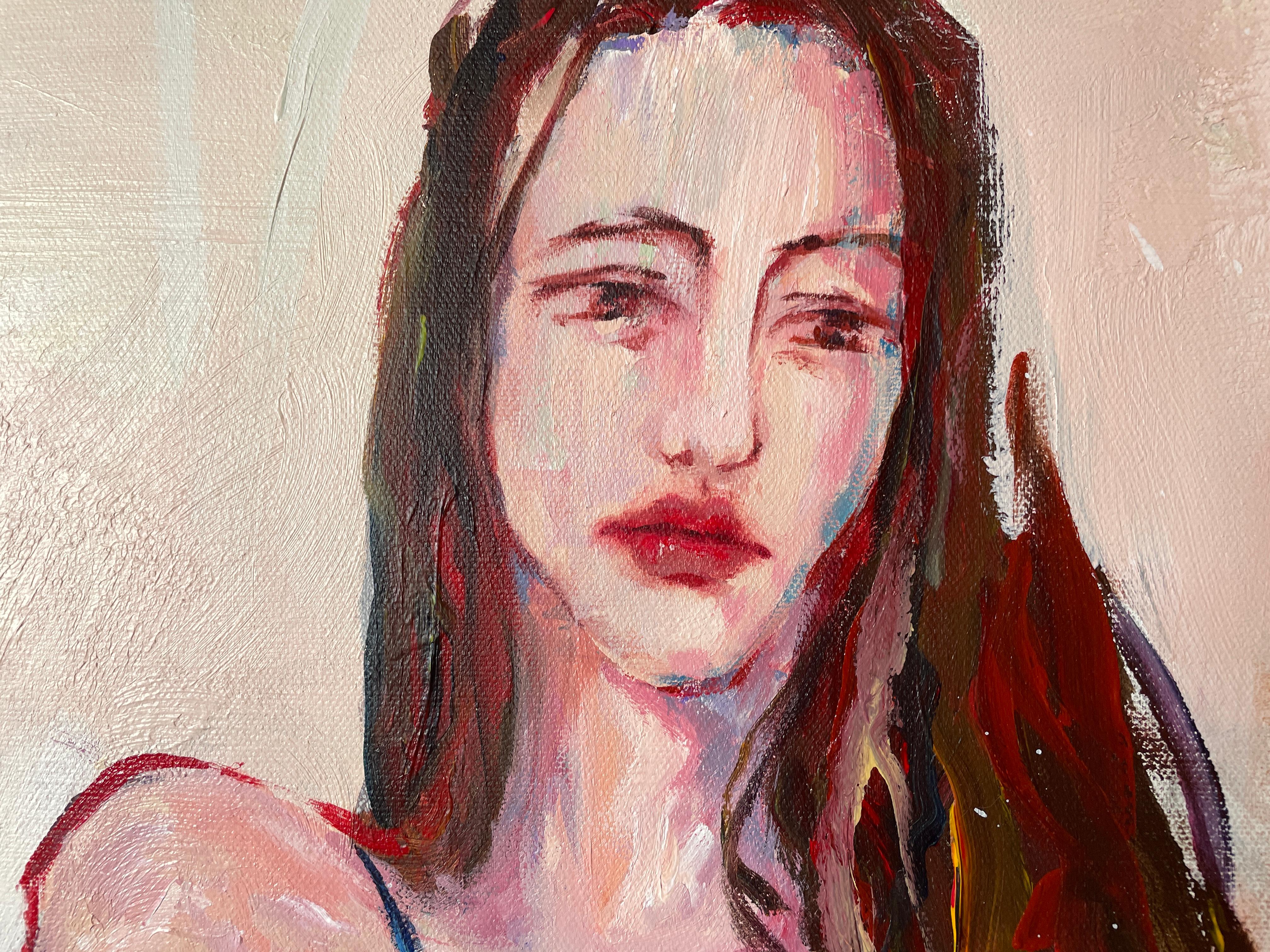 „Pisces“ von Via Li – Zwei junge Frauen in zarten Pastelltönen – Expressionismus im Angebot 5