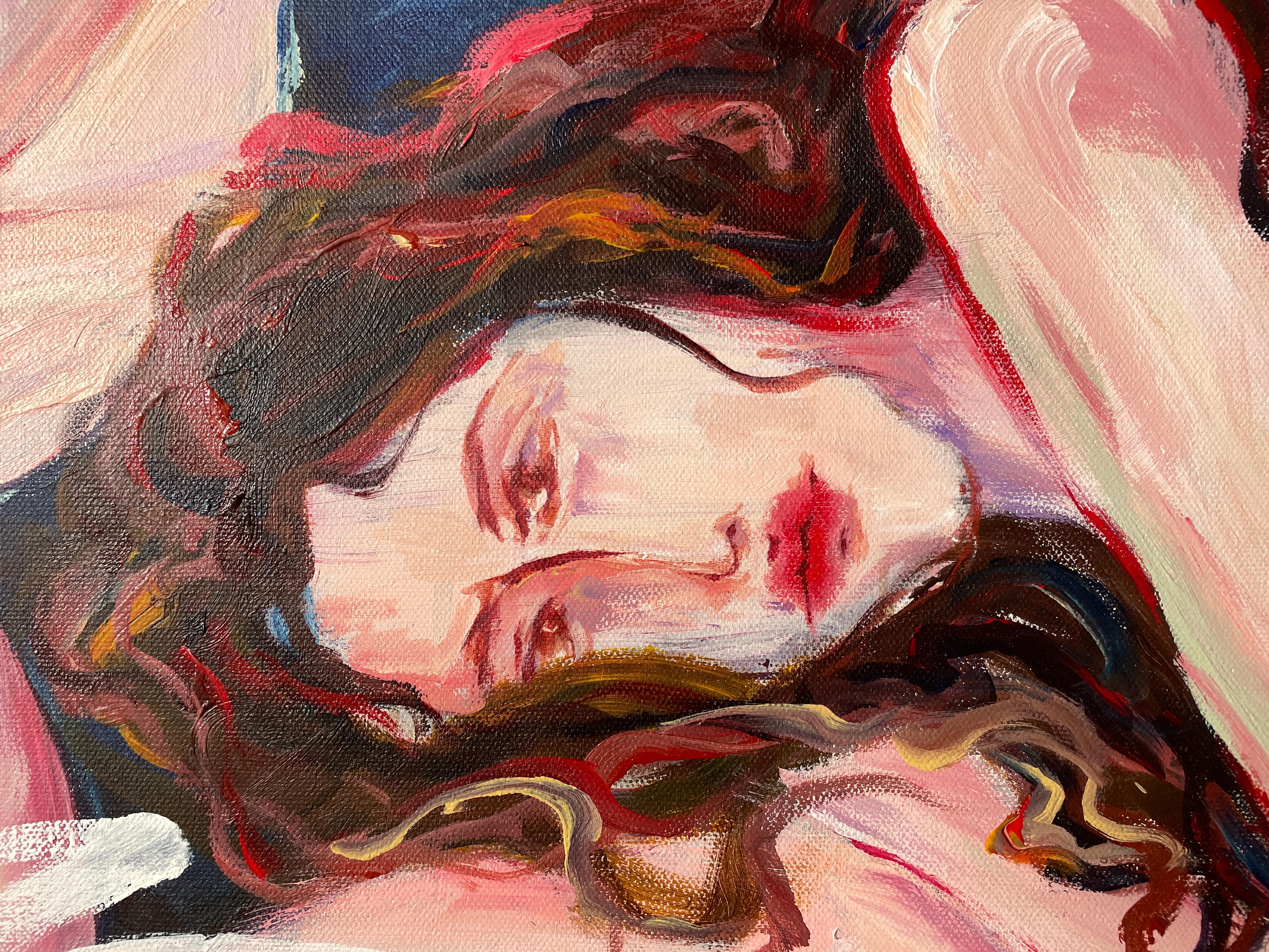 „Pisces“ von Via Li – Zwei junge Frauen in zarten Pastelltönen – Expressionismus im Angebot 6