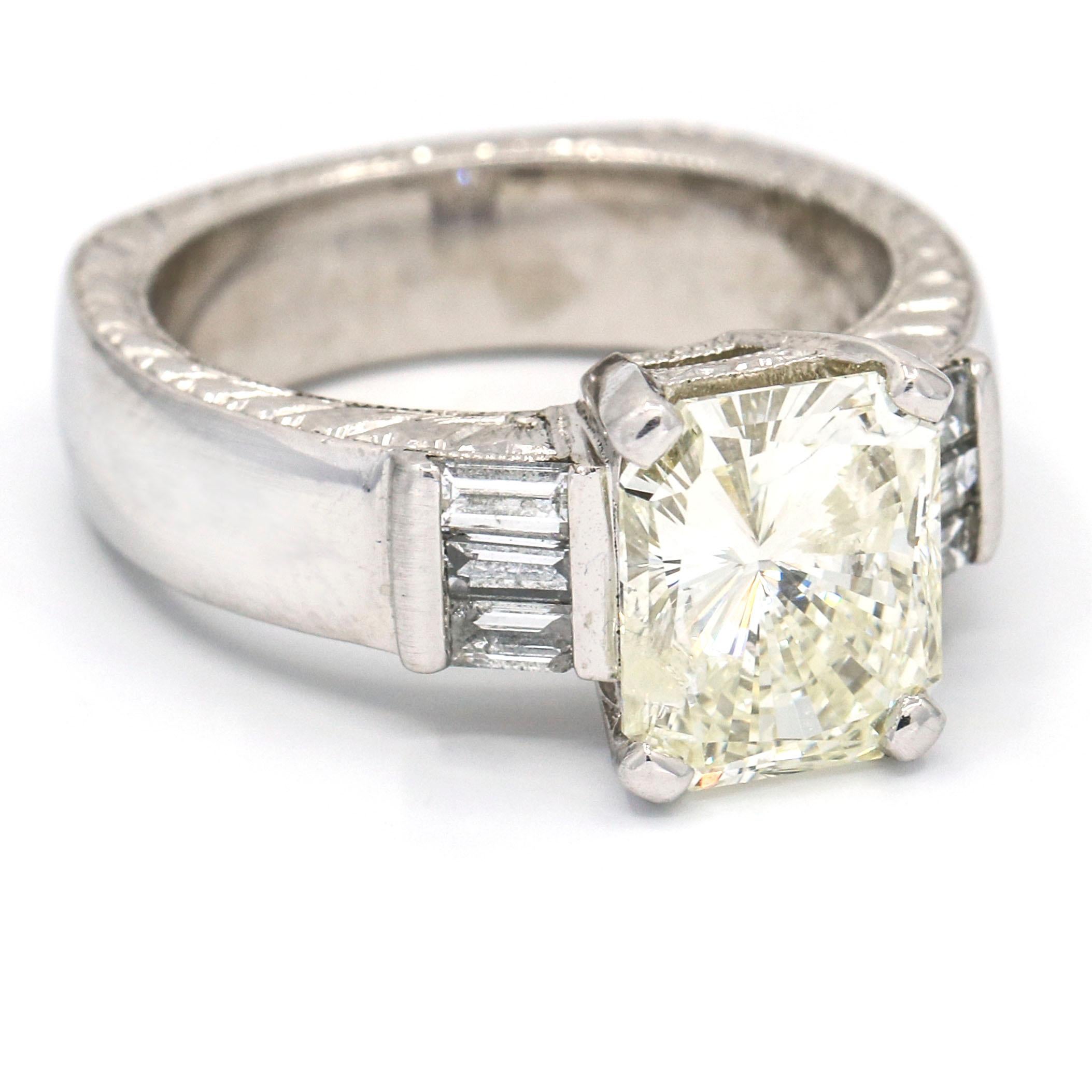 Cushion Cut Viachi 2.53 Carat Platinum Modified Cushion Diamond Engagement Ring For Sale