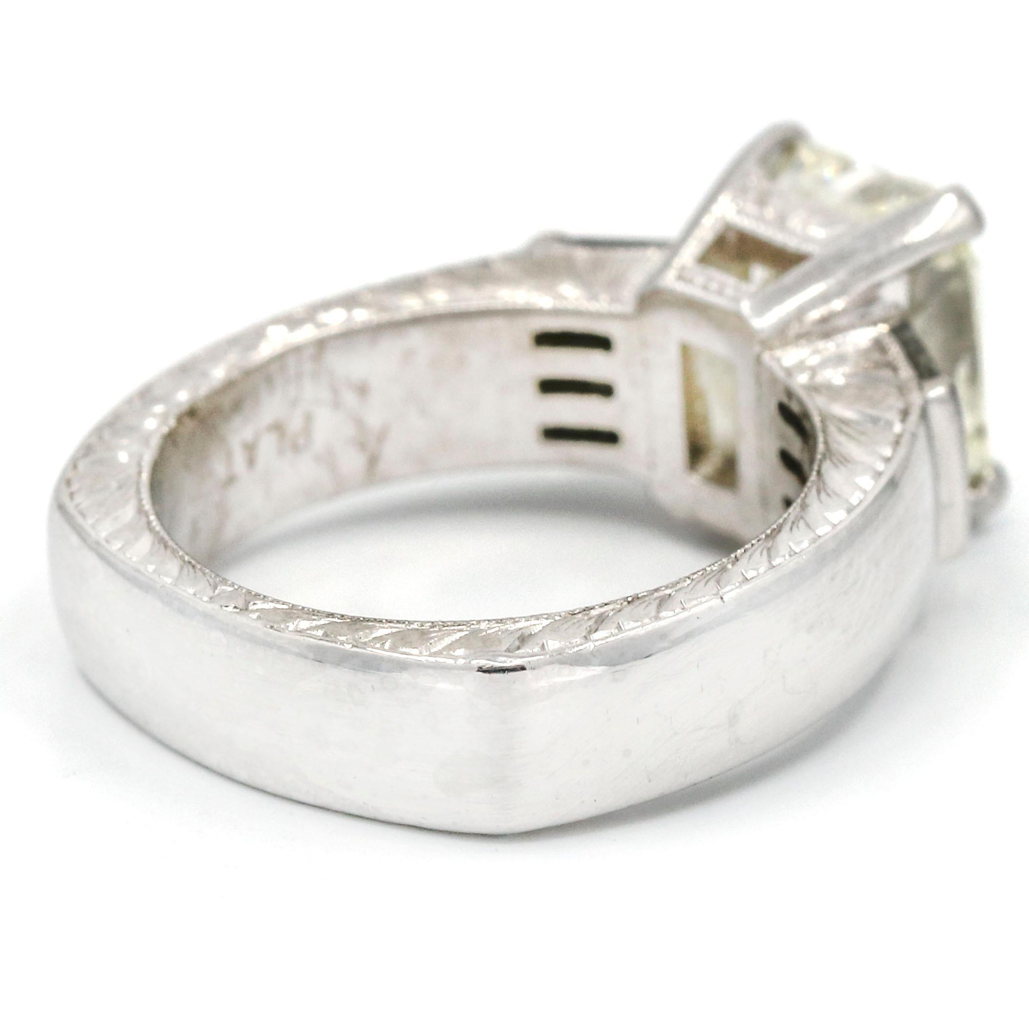 Women's or Men's Viachi 2.53 Carat Platinum Modified Cushion Diamond Engagement Ring For Sale