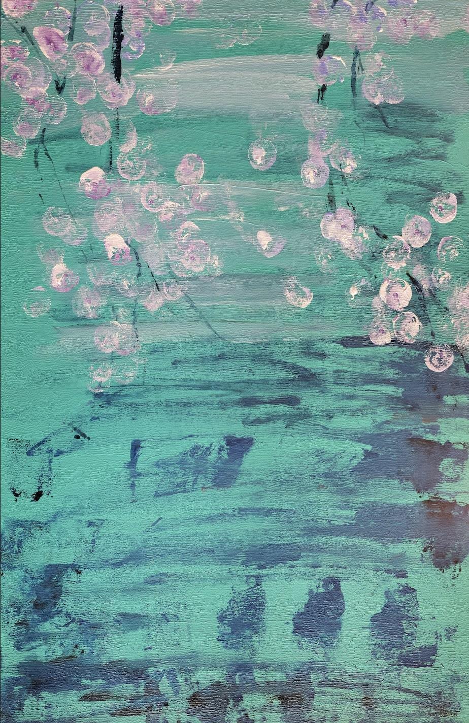Cascading Blossoms
24.0 x 36.0 x 1.5, 3.5 lbs 
Arcylic
Hand signed by artist 

Artist
s Commentary: 
"Cherry Blossoms theme floral abstracted painting and landscape with pink and green tones."

About the Artist:
Vian Borchert is an established