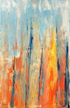 Orange Hölzer – Blau, abstrakt, Gemälde