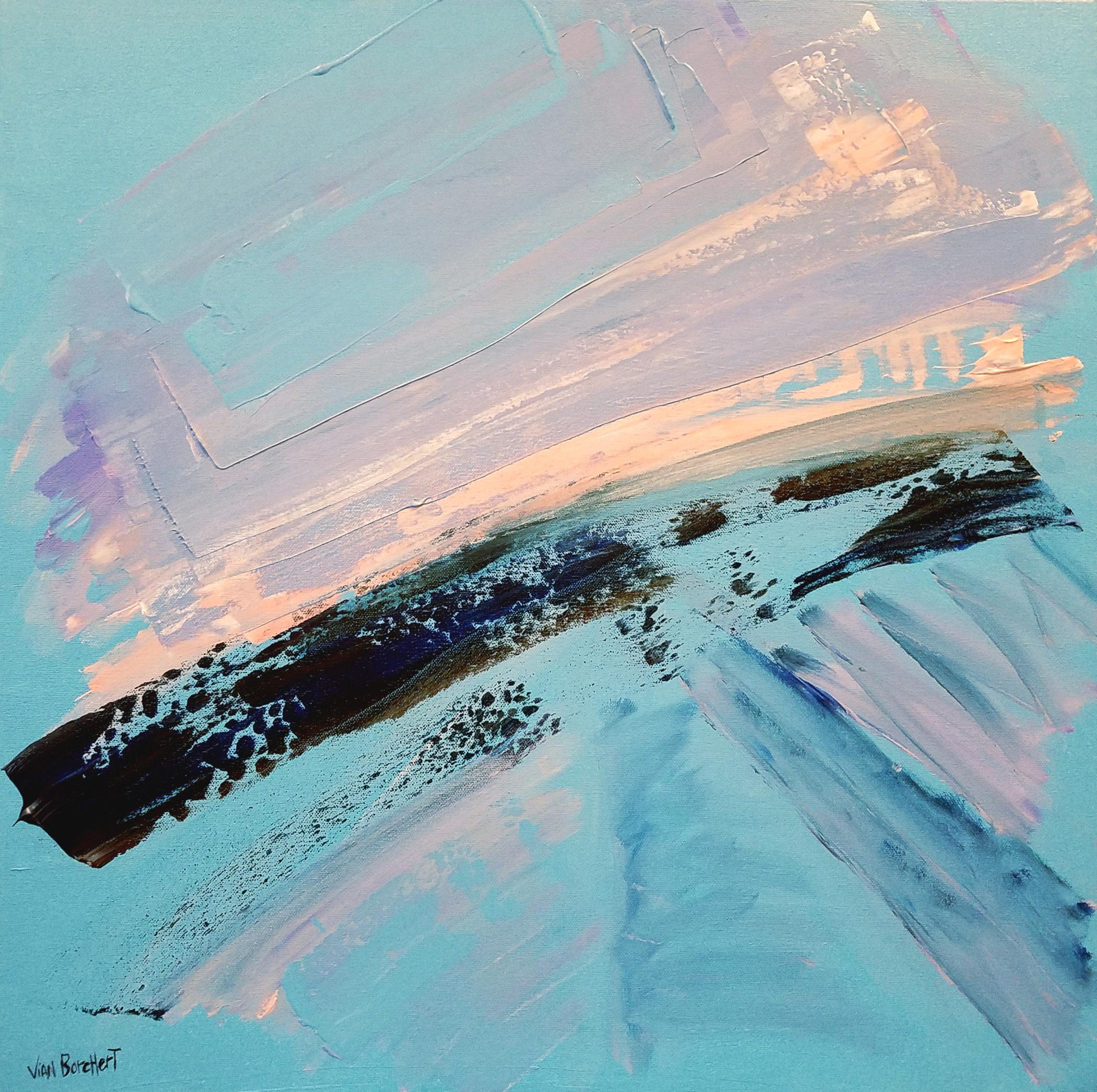 Abstract Painting Vian Borchert - Vers l'horizon -  (abstrait, acrylique bleue sur toile, peinture abstraite moyenne