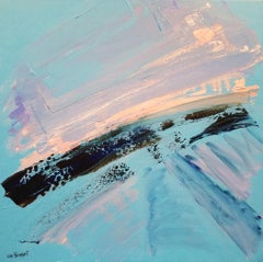 Vers l'horizon -  (abstrait, acrylique bleue sur toile, peinture abstraite moyenne