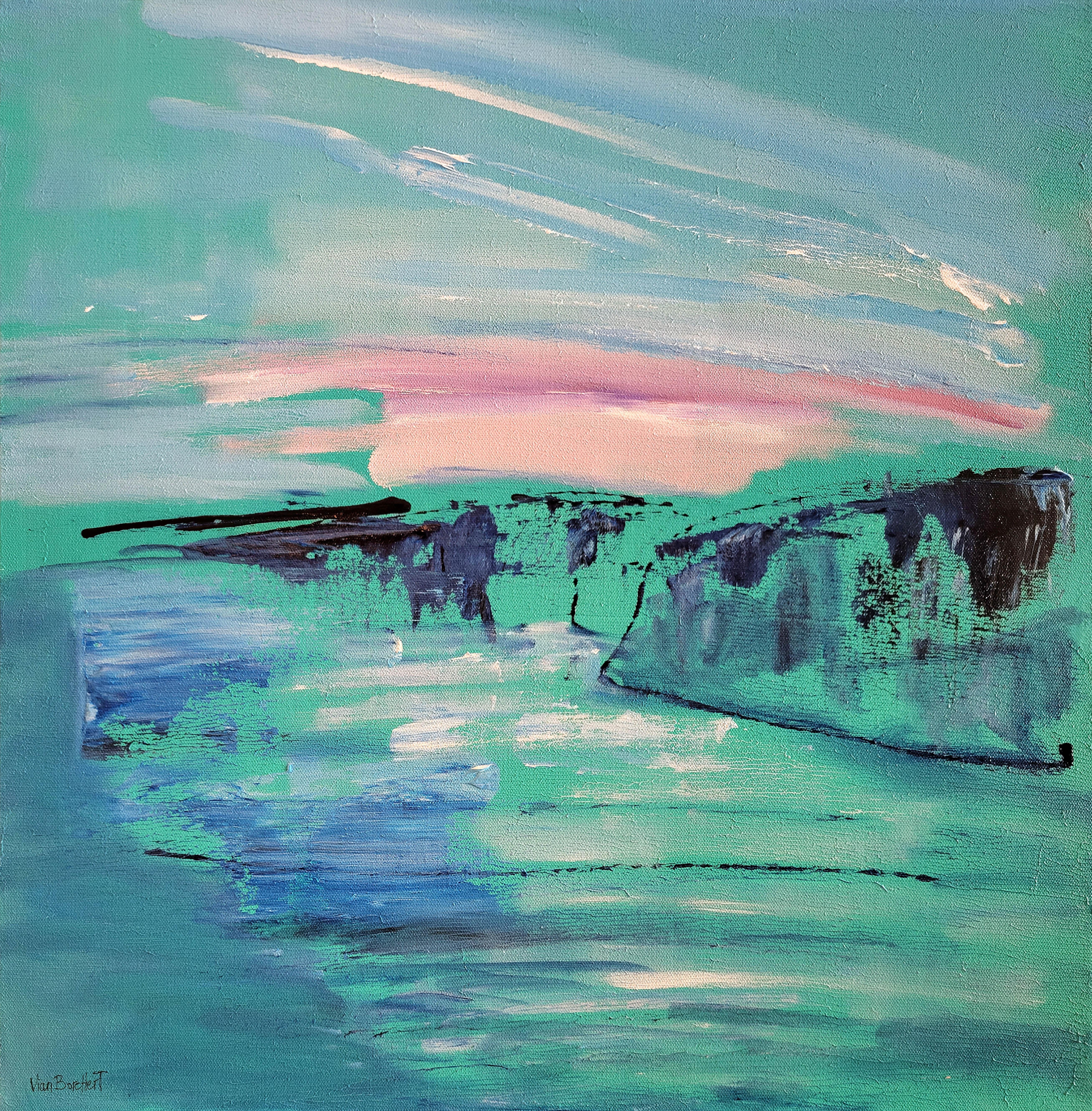 Abstract Painting di Vian Borchert - Luce dalla scogliera - Pittura acrilica astratta di paesaggio