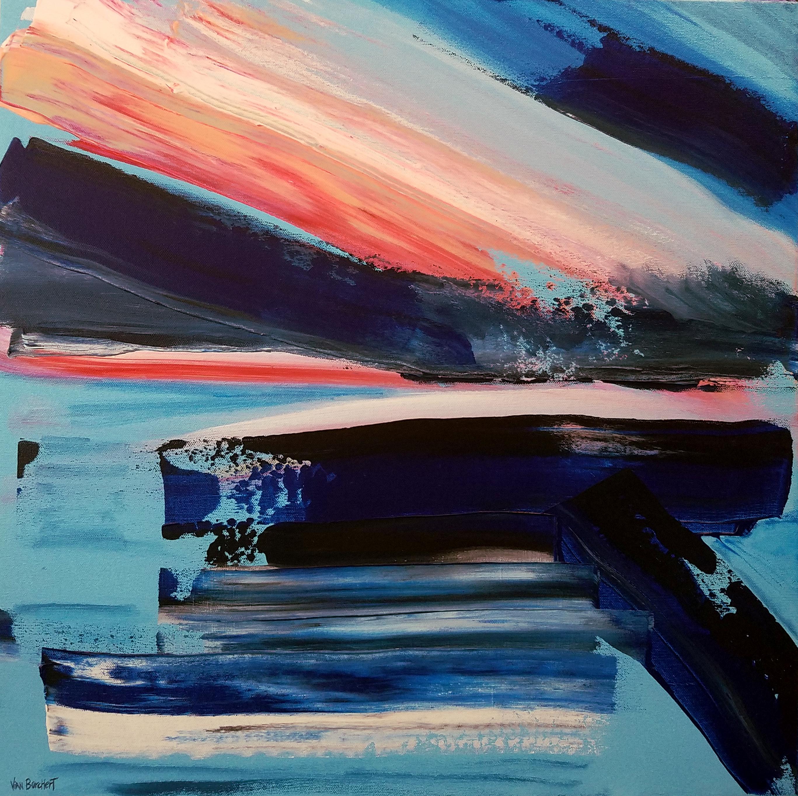 Abstract Painting Vian Borchert - Spectre -  (abstrait, acrylique bleue sur toile, peinture abstraite de taille moyenne, peinture