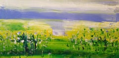 Wildflowers -   (abstract, Green abstract landscape, yellow flowers, yellow, gre