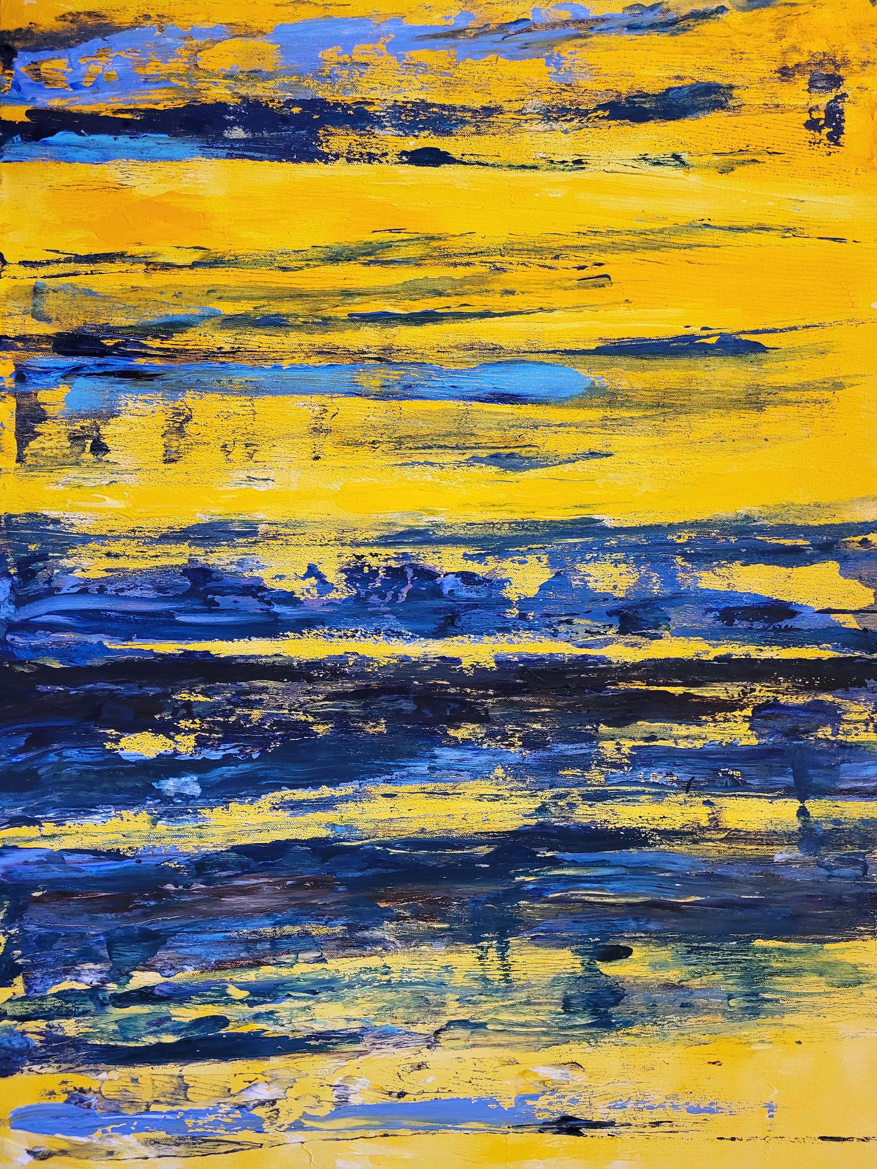 Jaune et bleu - Peinture abstraite texturée jaune et bleue