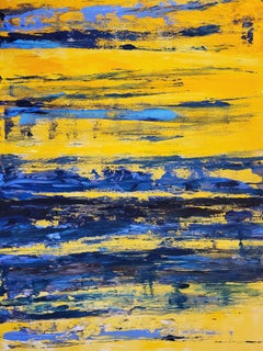 Yellow and Blue - Yellow and Blue Textured Abstract Painting