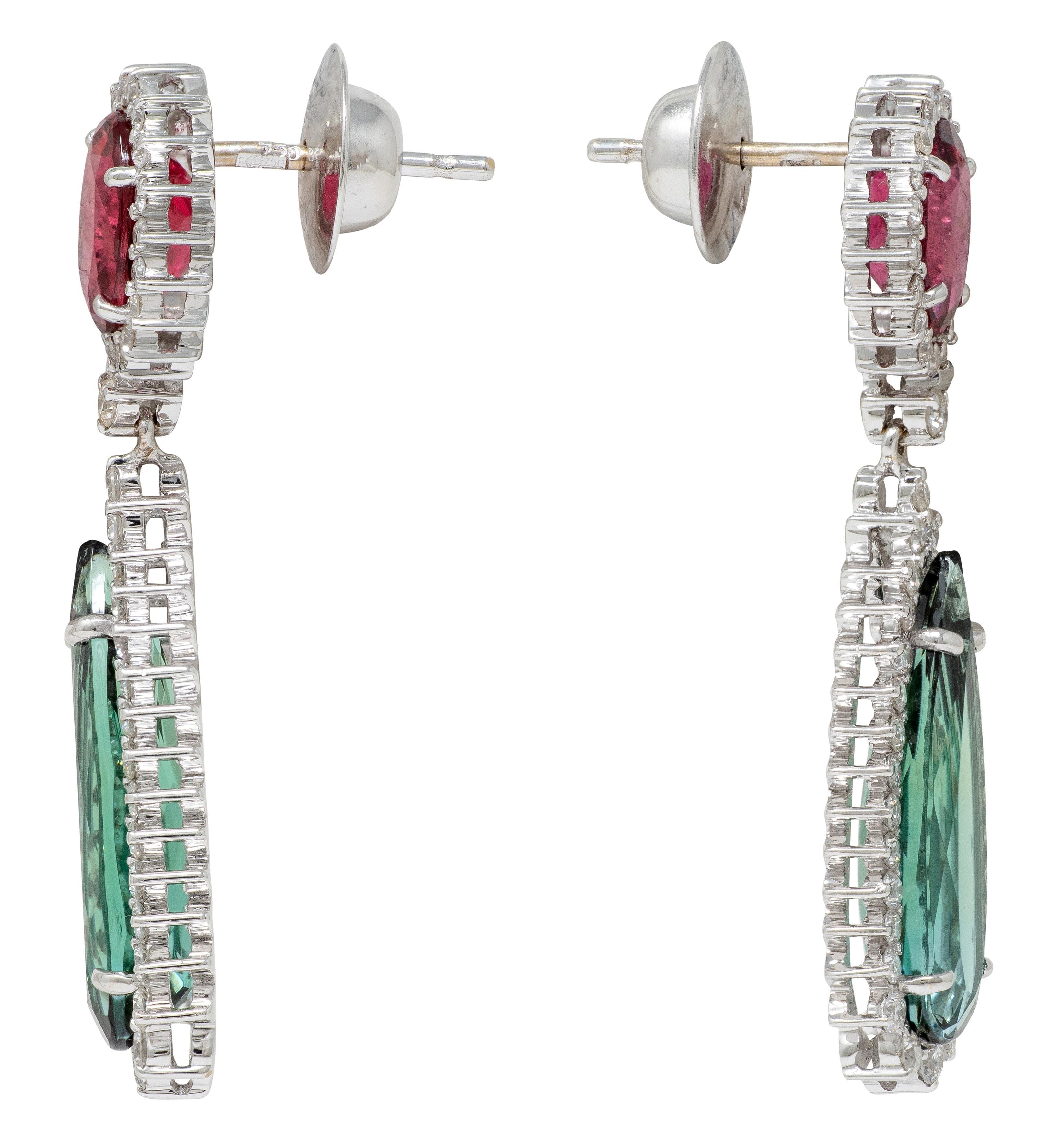 Contemporain Boucles d'oreilles pendantes en or 18 carats de Vianna Contemporary 9.53 CTW Tourmaline Diamond en vente